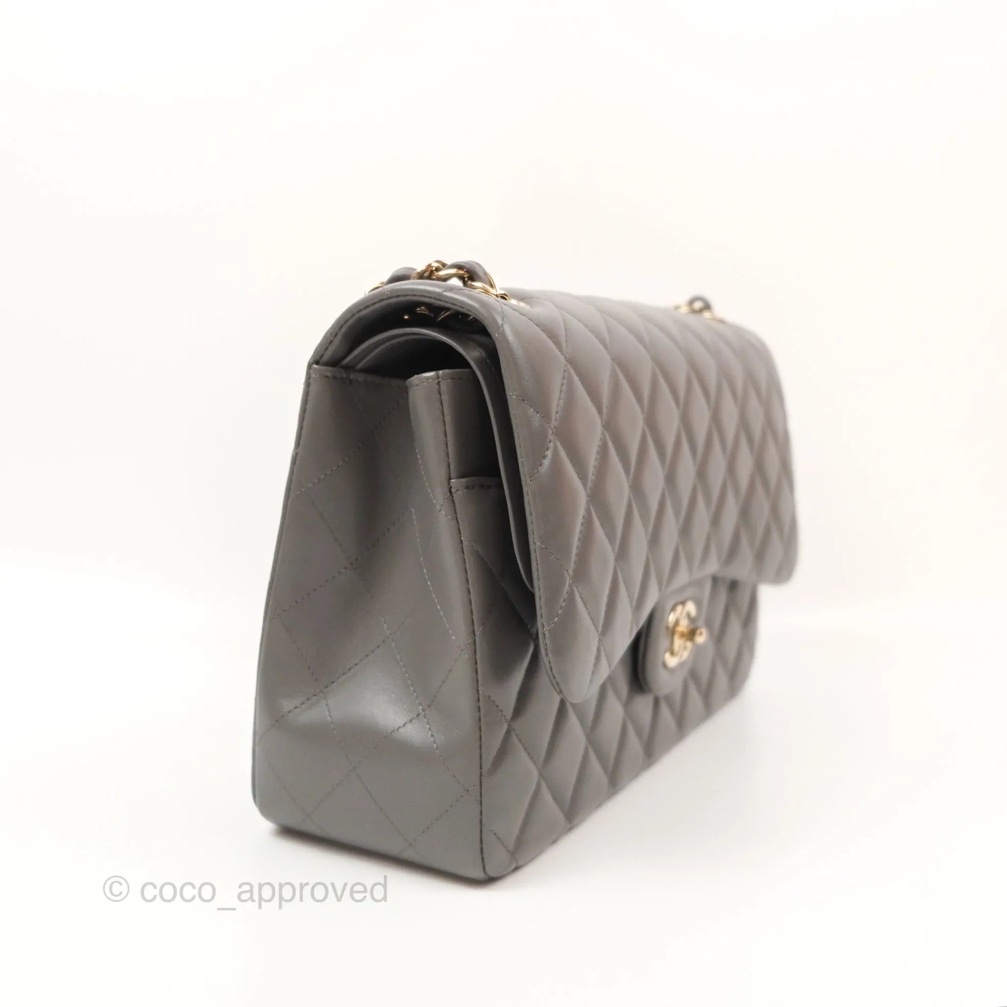 Chanel Jumbo Double Flap Dark Grey Lambskin Gold Hardware⁣⁣
