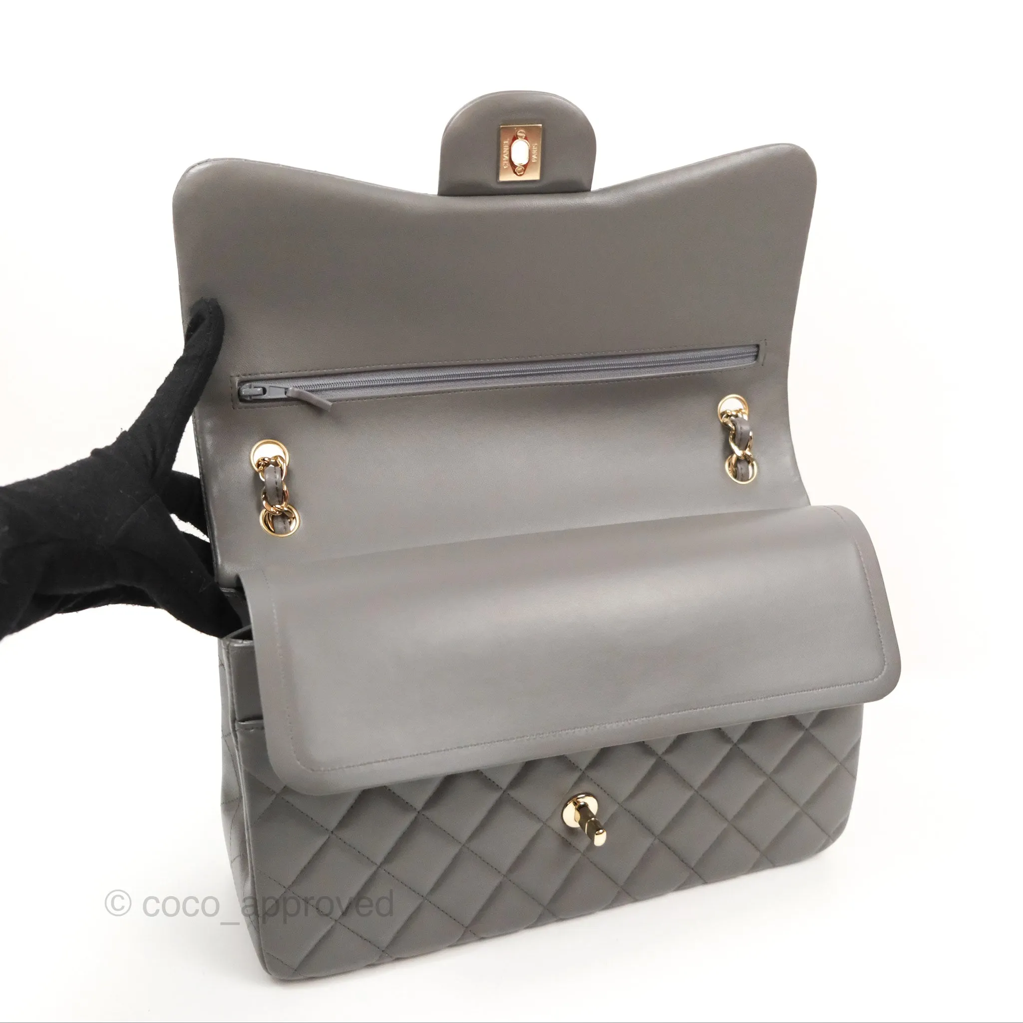 Chanel Jumbo Double Flap Dark Grey Lambskin Gold Hardware⁣⁣
