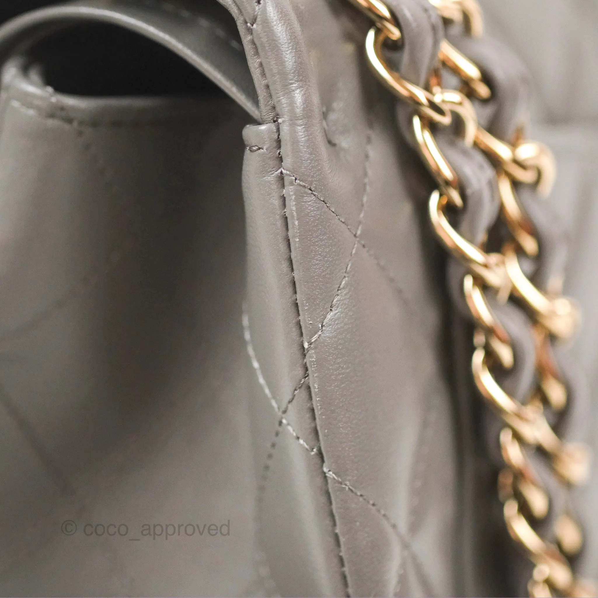 Chanel Jumbo Double Flap Dark Grey Lambskin Gold Hardware⁣⁣