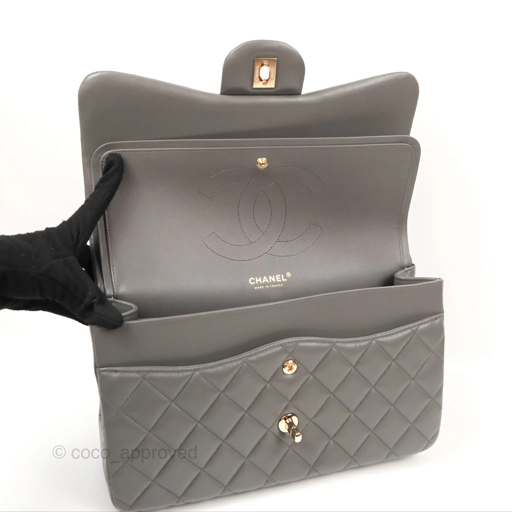 Chanel Jumbo Double Flap Dark Grey Lambskin Gold Hardware⁣⁣