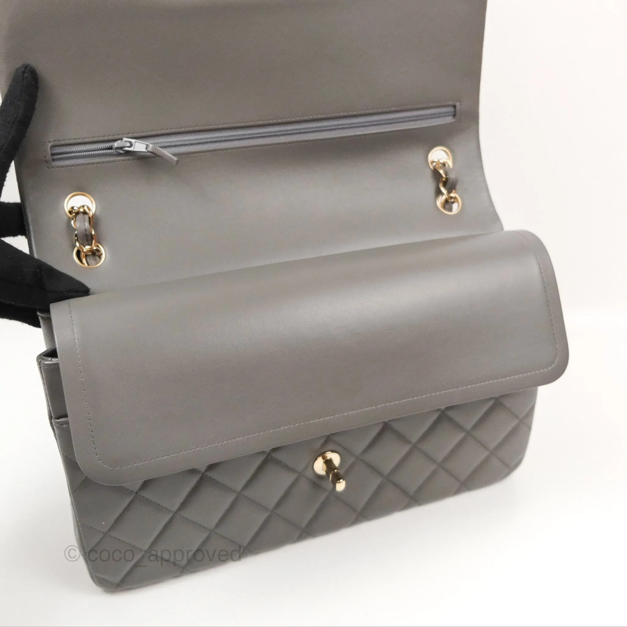 Chanel Jumbo Double Flap Dark Grey Lambskin Gold Hardware⁣⁣