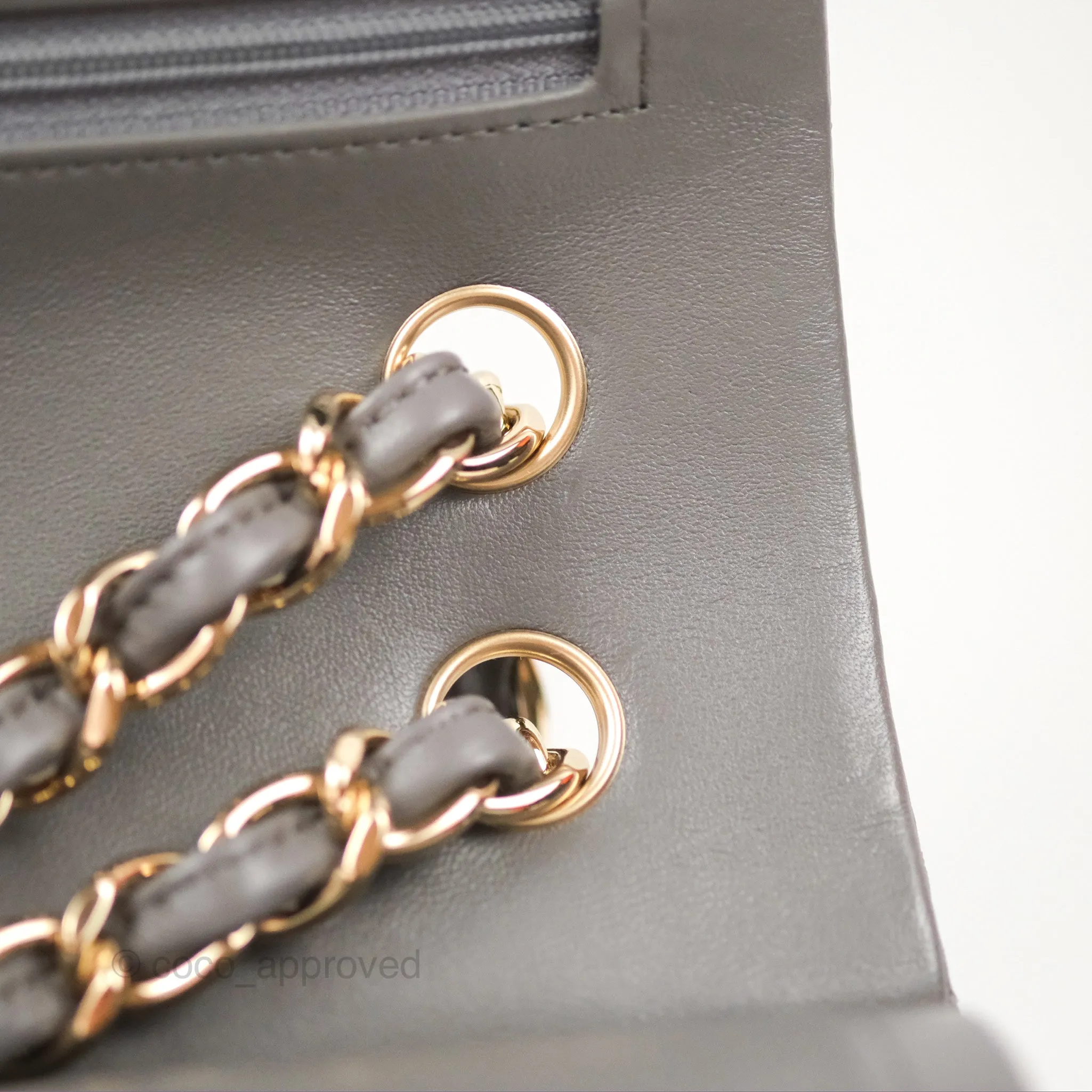 Chanel Jumbo Double Flap Dark Grey Lambskin Gold Hardware⁣⁣
