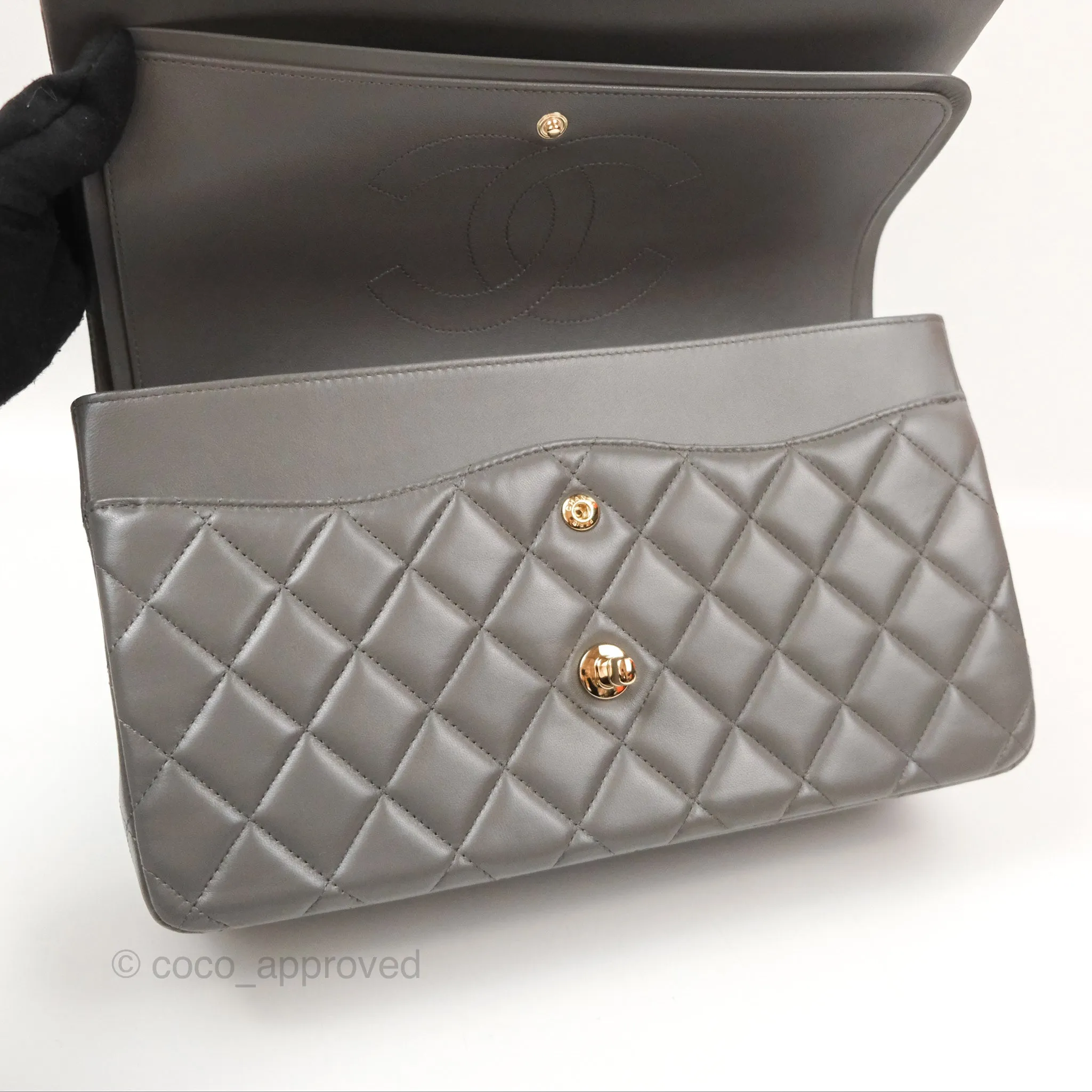 Chanel Jumbo Double Flap Dark Grey Lambskin Gold Hardware⁣⁣