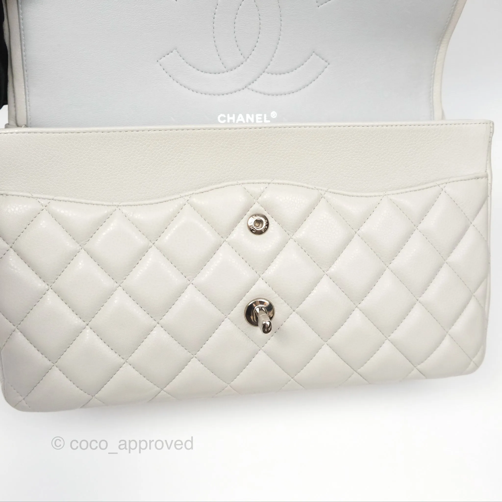 Chanel Jumbo Double Flap Light Grey Caviar Silver Hardware⁣⁣