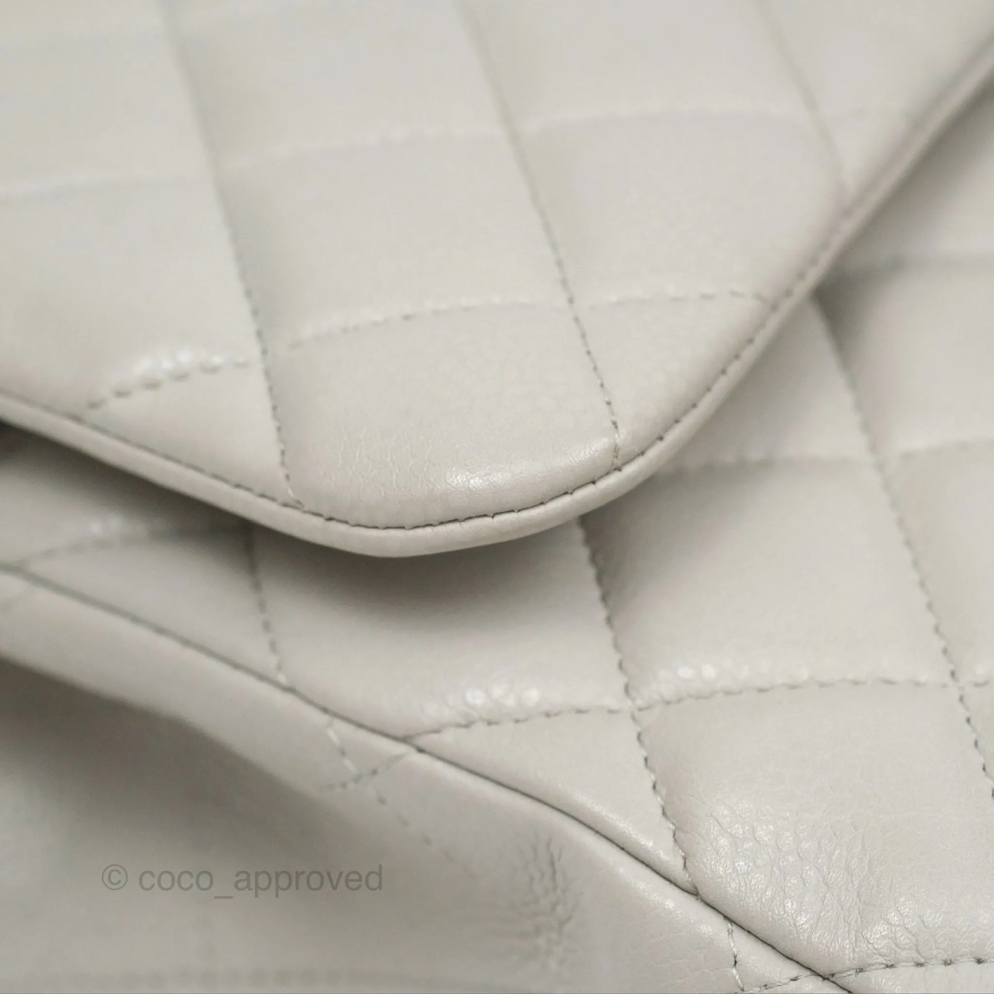 Chanel Jumbo Double Flap Light Grey Caviar Silver Hardware⁣⁣