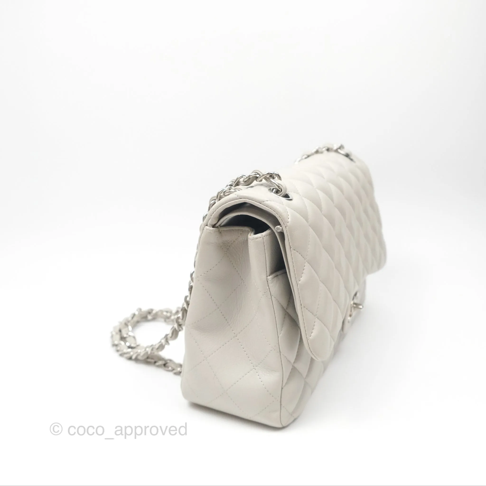 Chanel Jumbo Double Flap Light Grey Caviar Silver Hardware⁣⁣