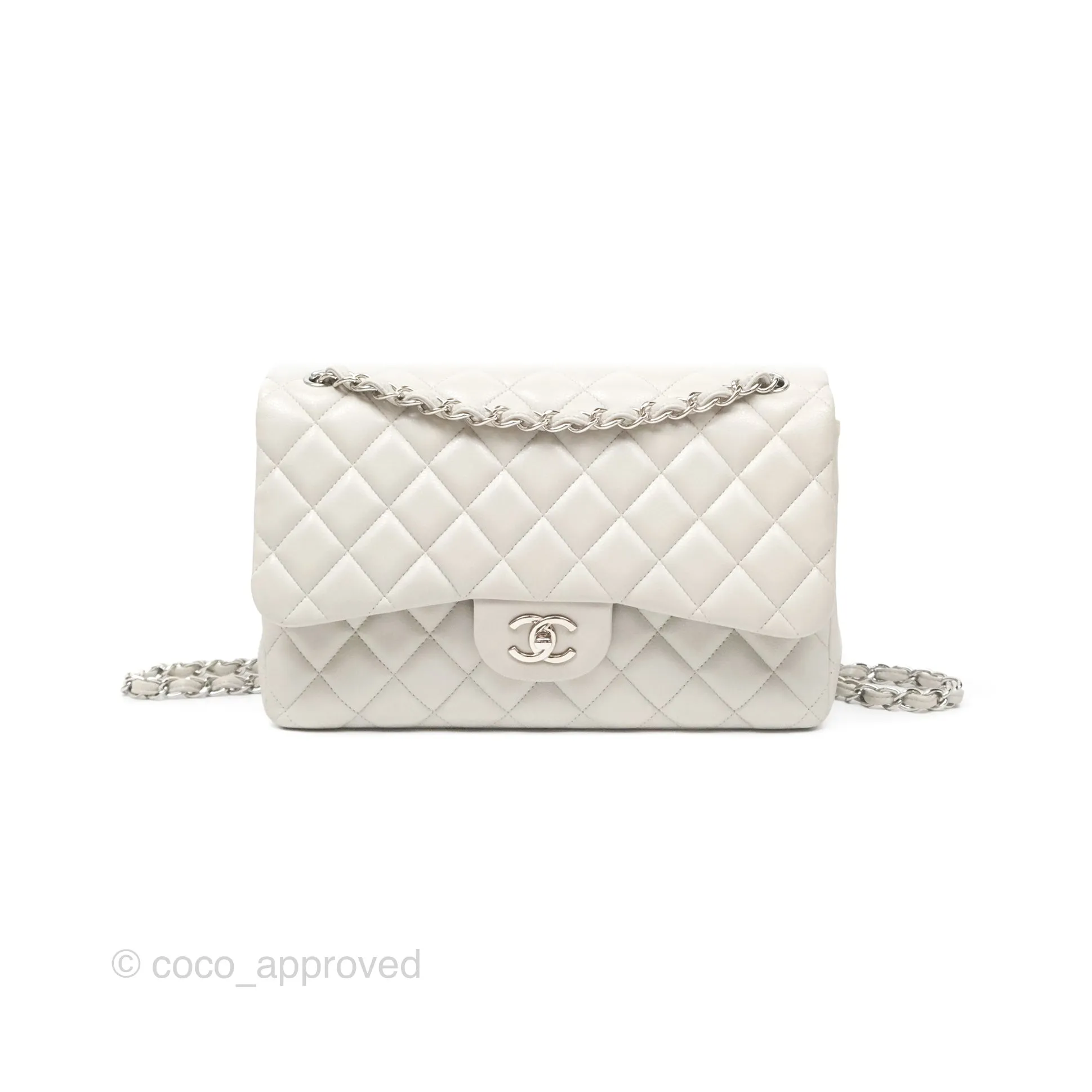Chanel Jumbo Double Flap Light Grey Caviar Silver Hardware⁣⁣