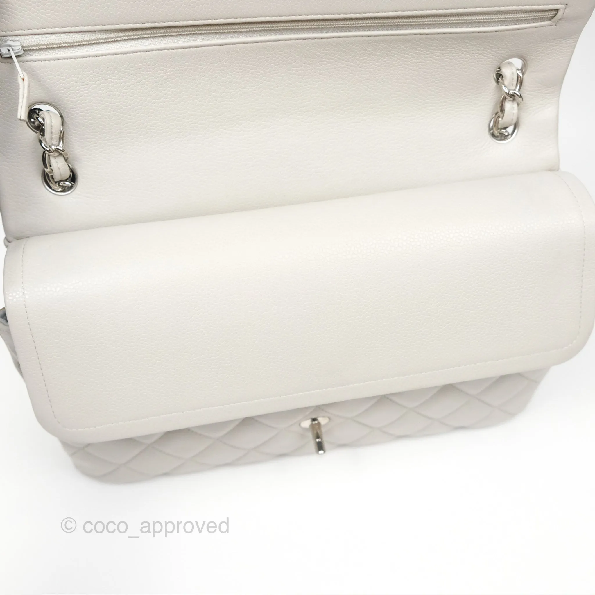 Chanel Jumbo Double Flap Light Grey Caviar Silver Hardware⁣⁣