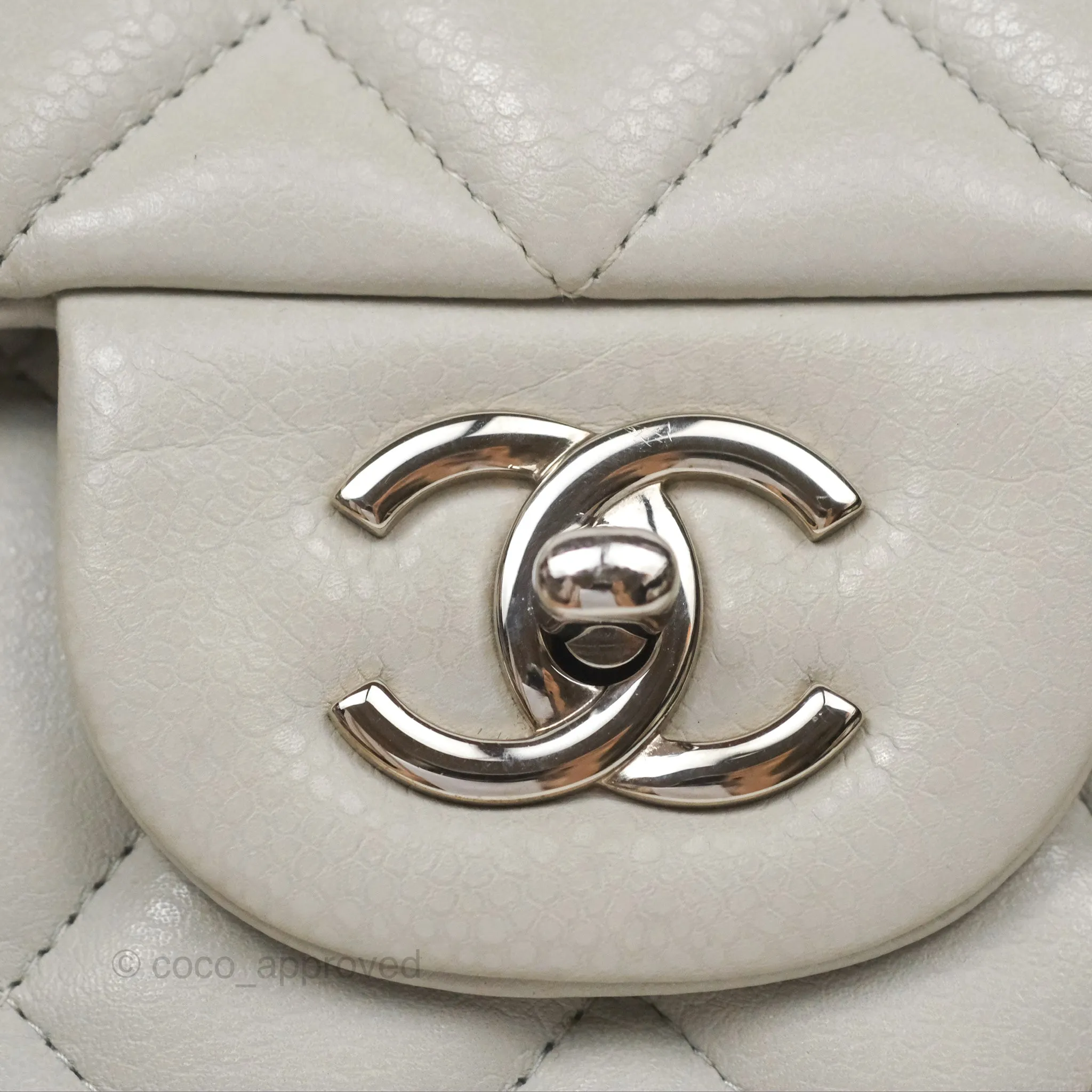 Chanel Jumbo Double Flap Light Grey Caviar Silver Hardware⁣⁣