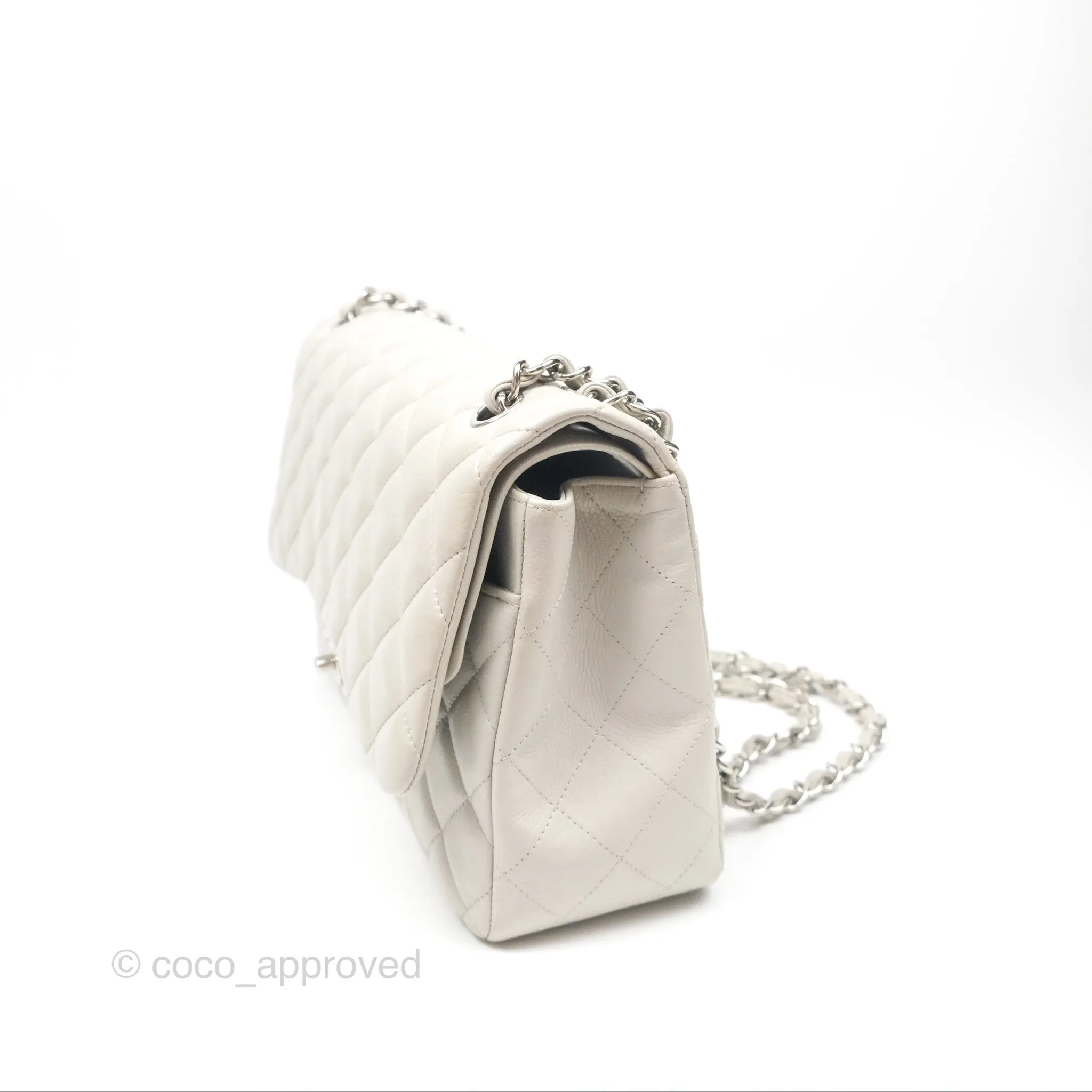 Chanel Jumbo Double Flap Light Grey Caviar Silver Hardware⁣⁣
