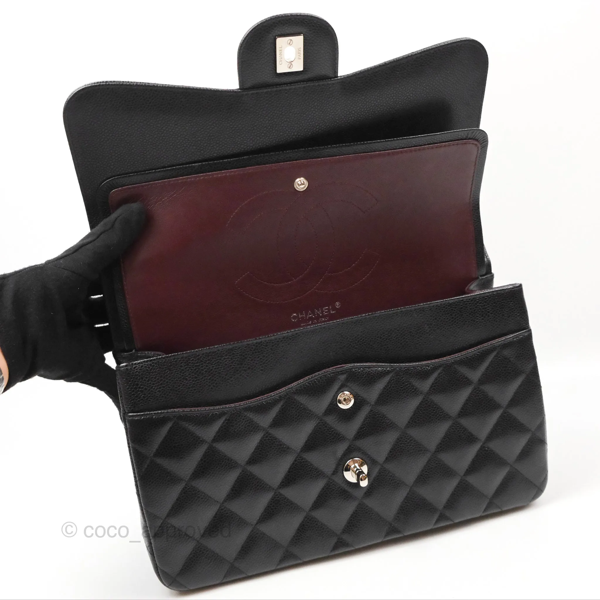 Chanel Jumbo Double Flap Quilted Black Caviar Silver Hardware