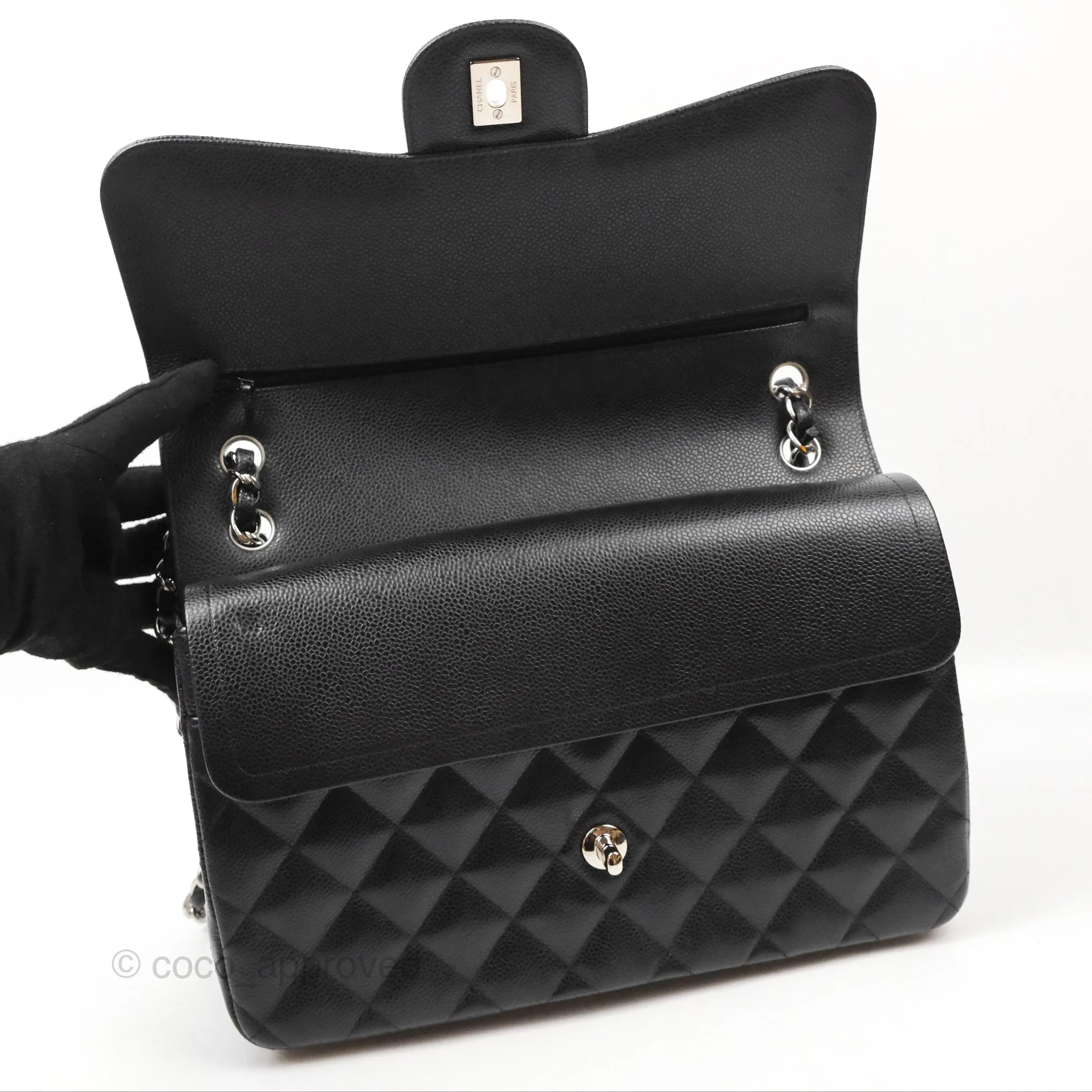Chanel Jumbo Double Flap Quilted Black Caviar Silver Hardware