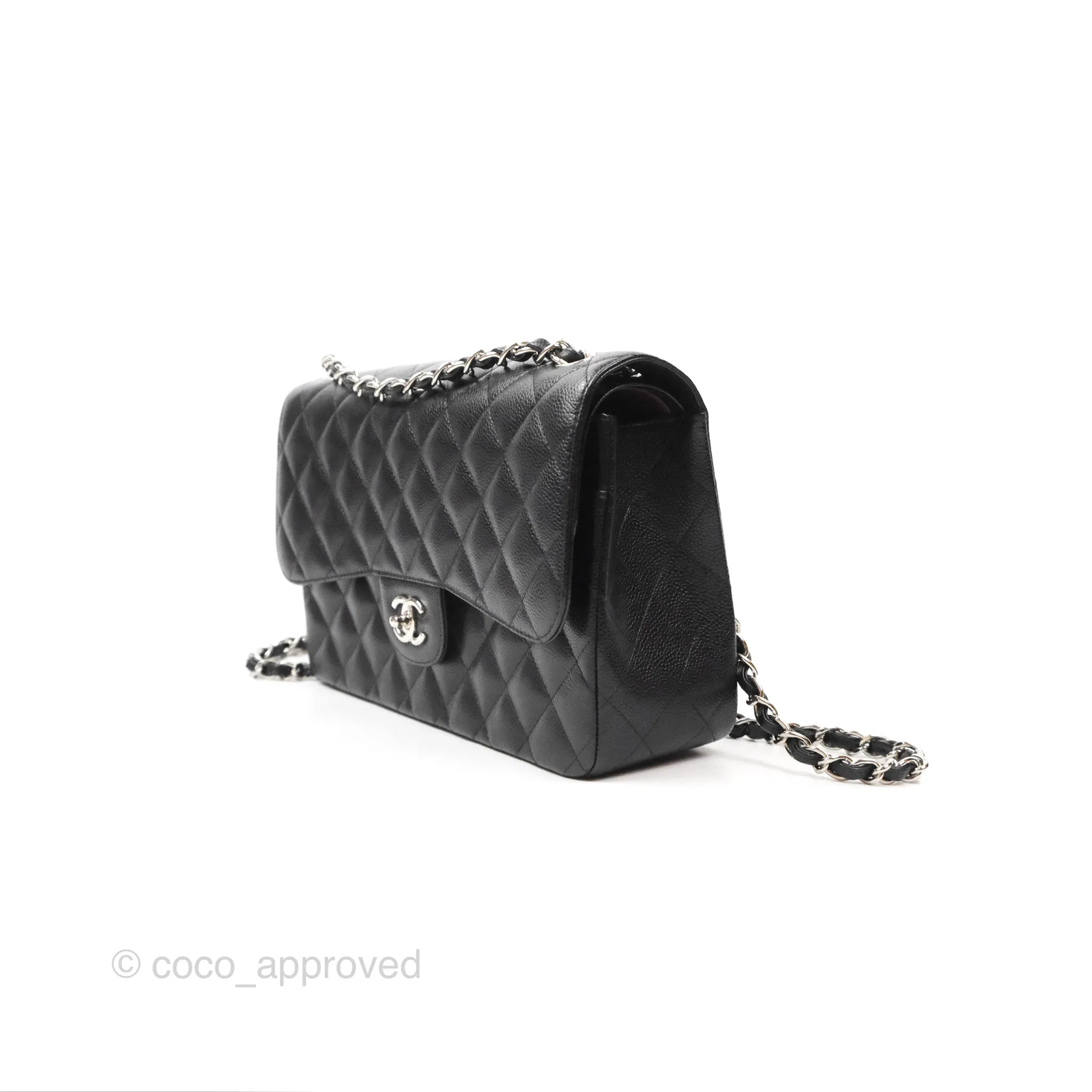 Chanel Jumbo Double Flap Quilted Black Caviar Silver Hardware
