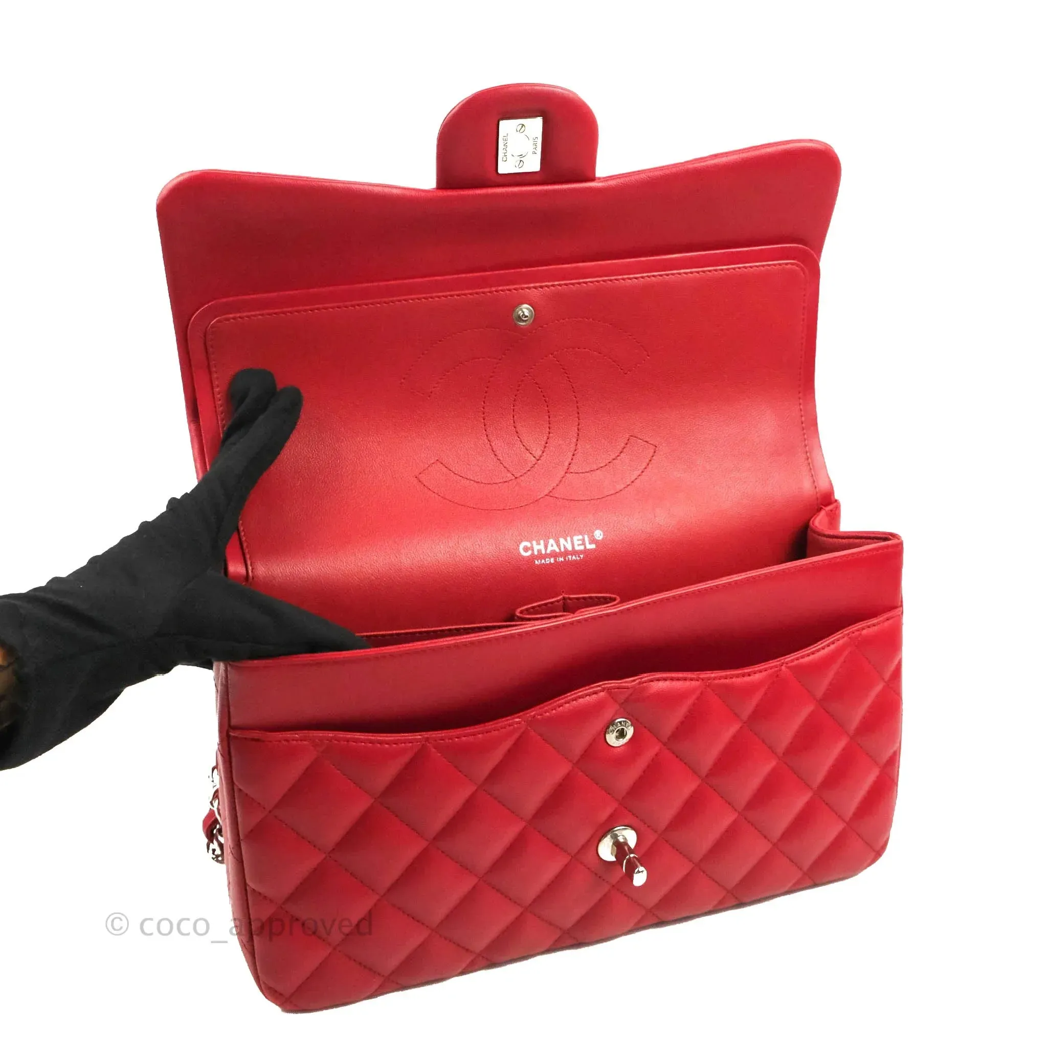 Chanel Jumbo Double Flap Red Lambskin Silver Hardware⁣⁣