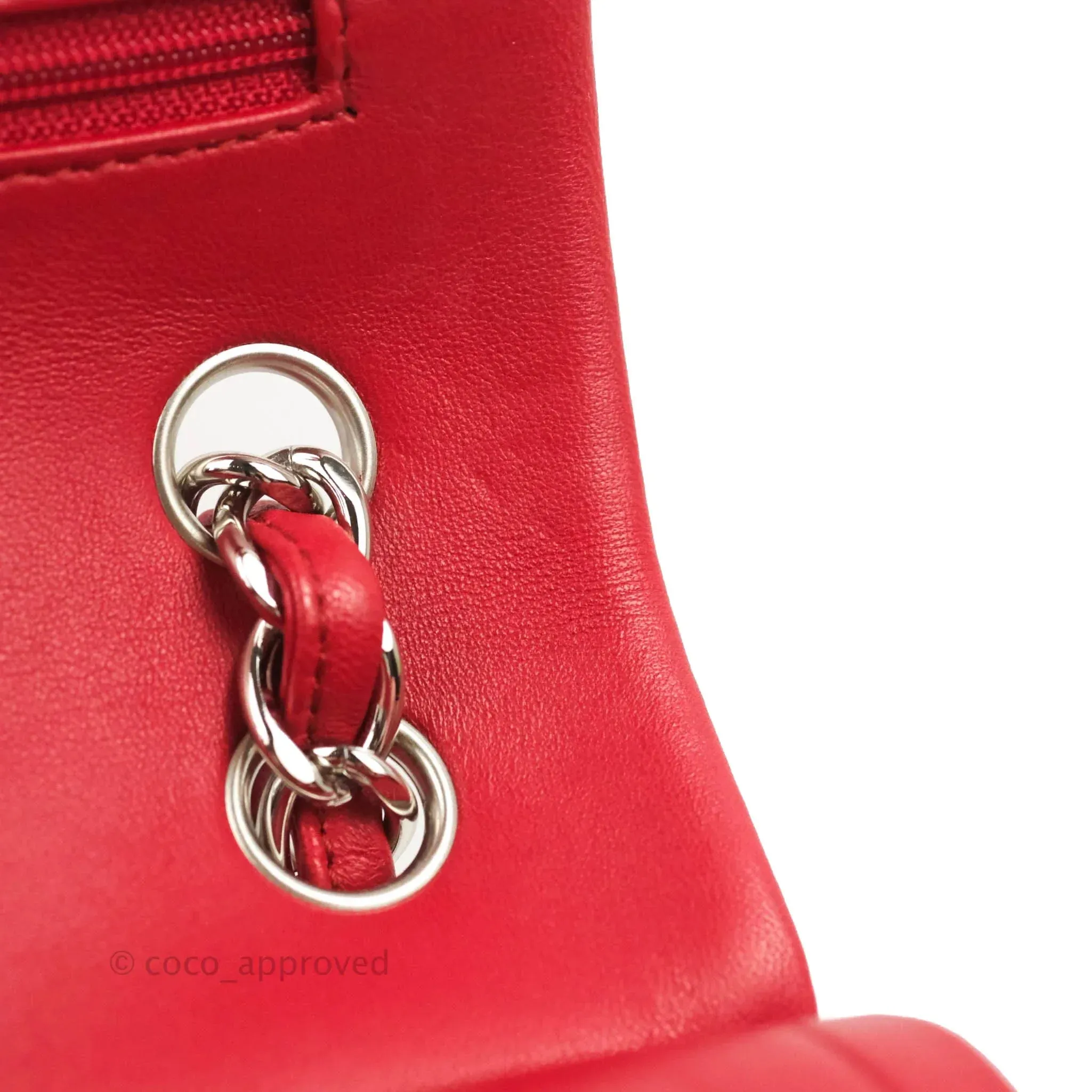Chanel Jumbo Double Flap Red Lambskin Silver Hardware⁣⁣
