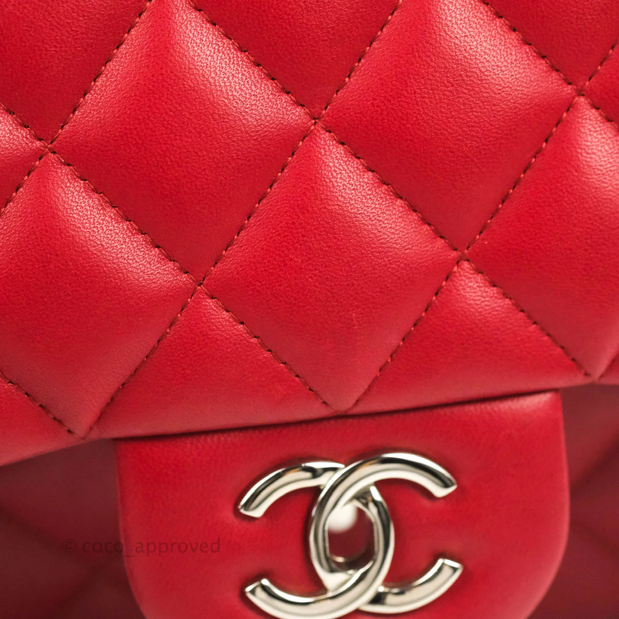 Chanel Jumbo Double Flap Red Lambskin Silver Hardware⁣⁣
