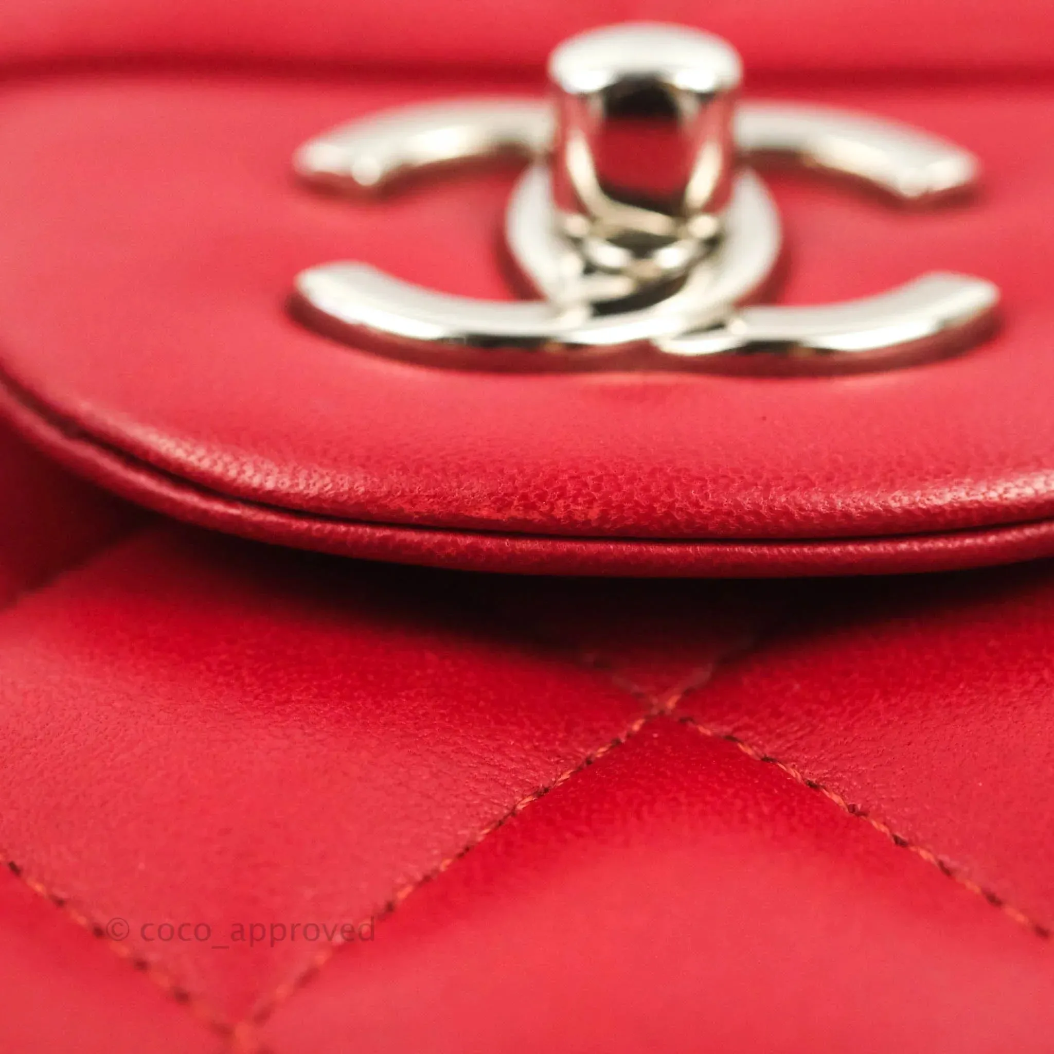 Chanel Jumbo Double Flap Red Lambskin Silver Hardware⁣⁣