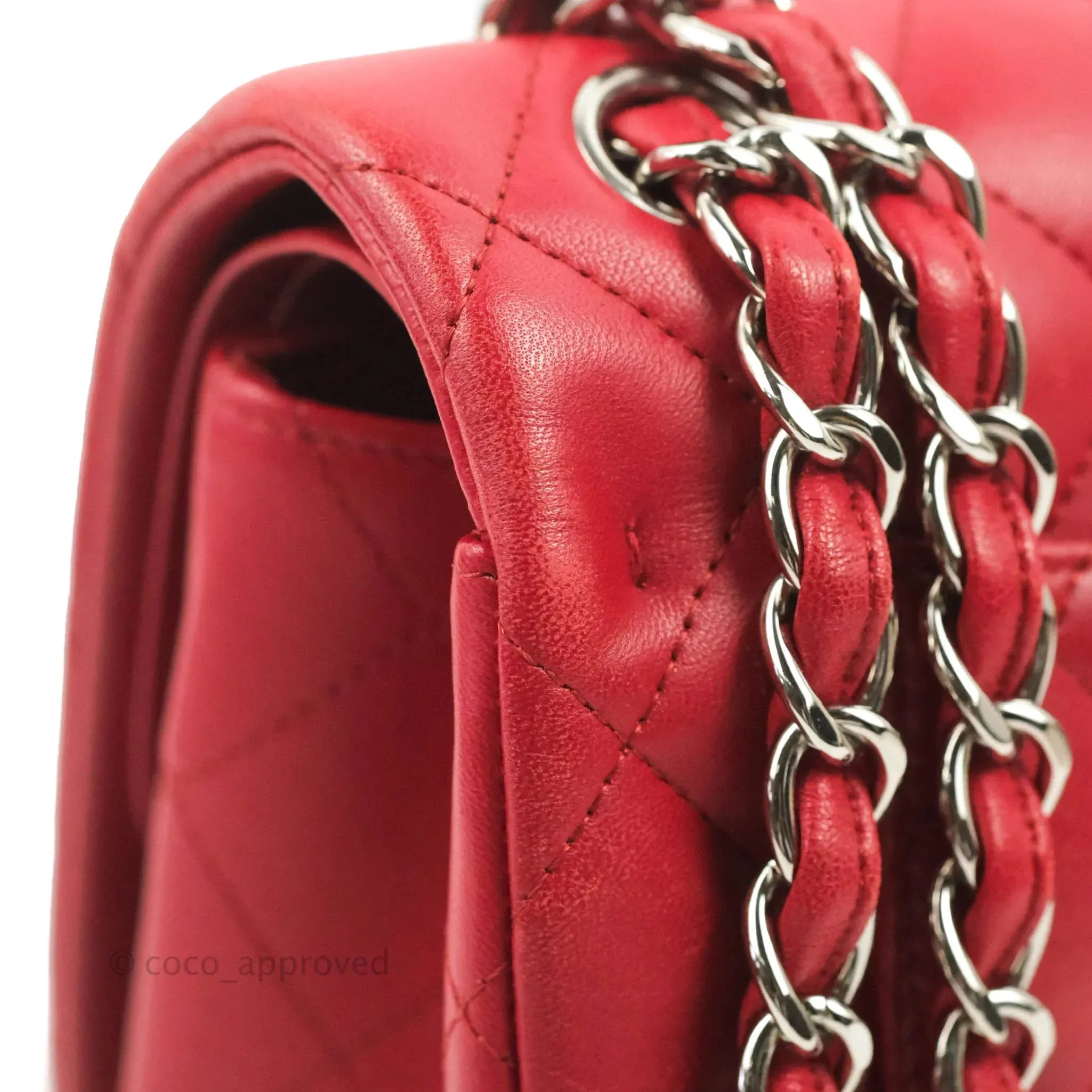 Chanel Jumbo Double Flap Red Lambskin Silver Hardware⁣⁣