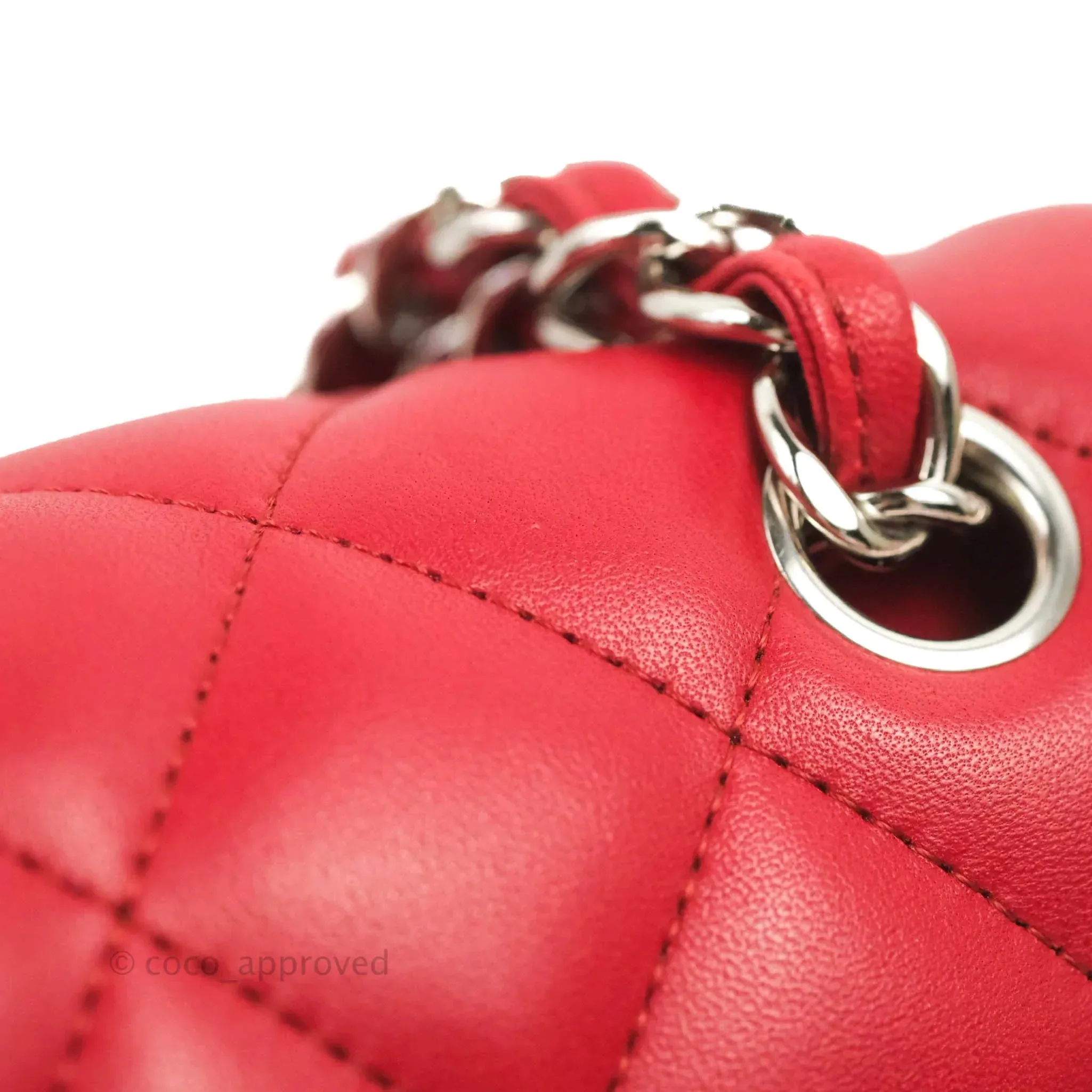 Chanel Jumbo Double Flap Red Lambskin Silver Hardware⁣⁣