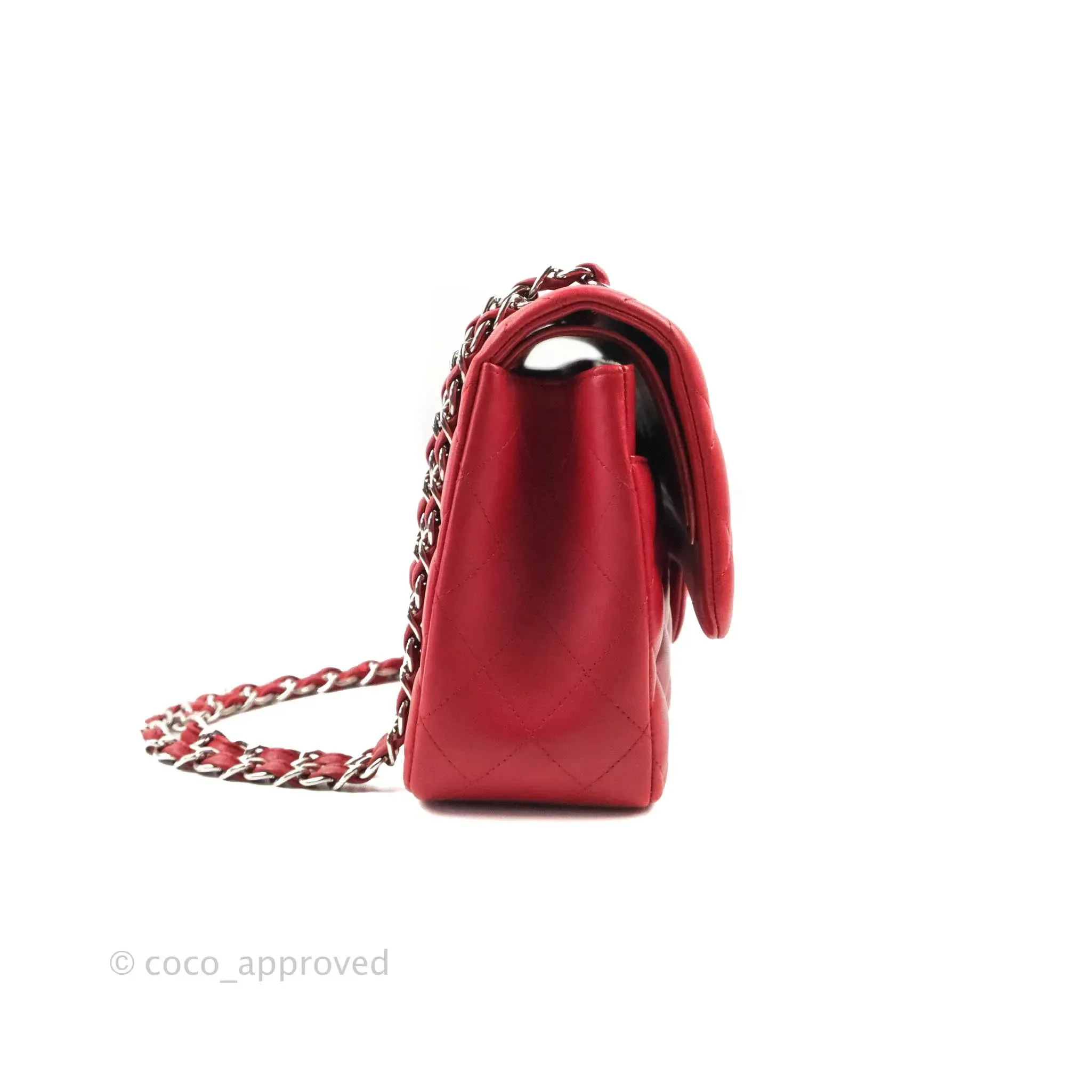 Chanel Jumbo Double Flap Red Lambskin Silver Hardware⁣⁣
