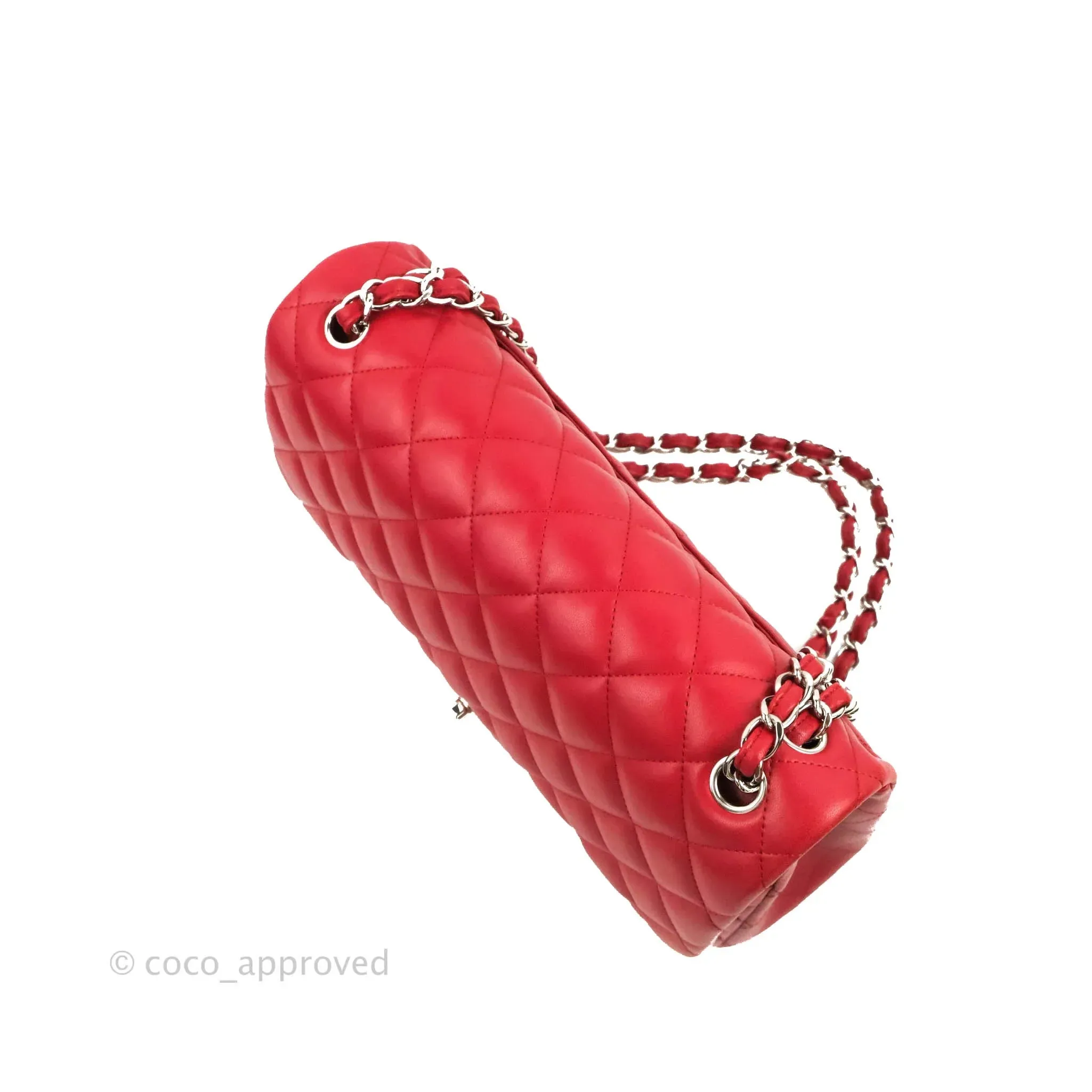 Chanel Jumbo Double Flap Red Lambskin Silver Hardware⁣⁣