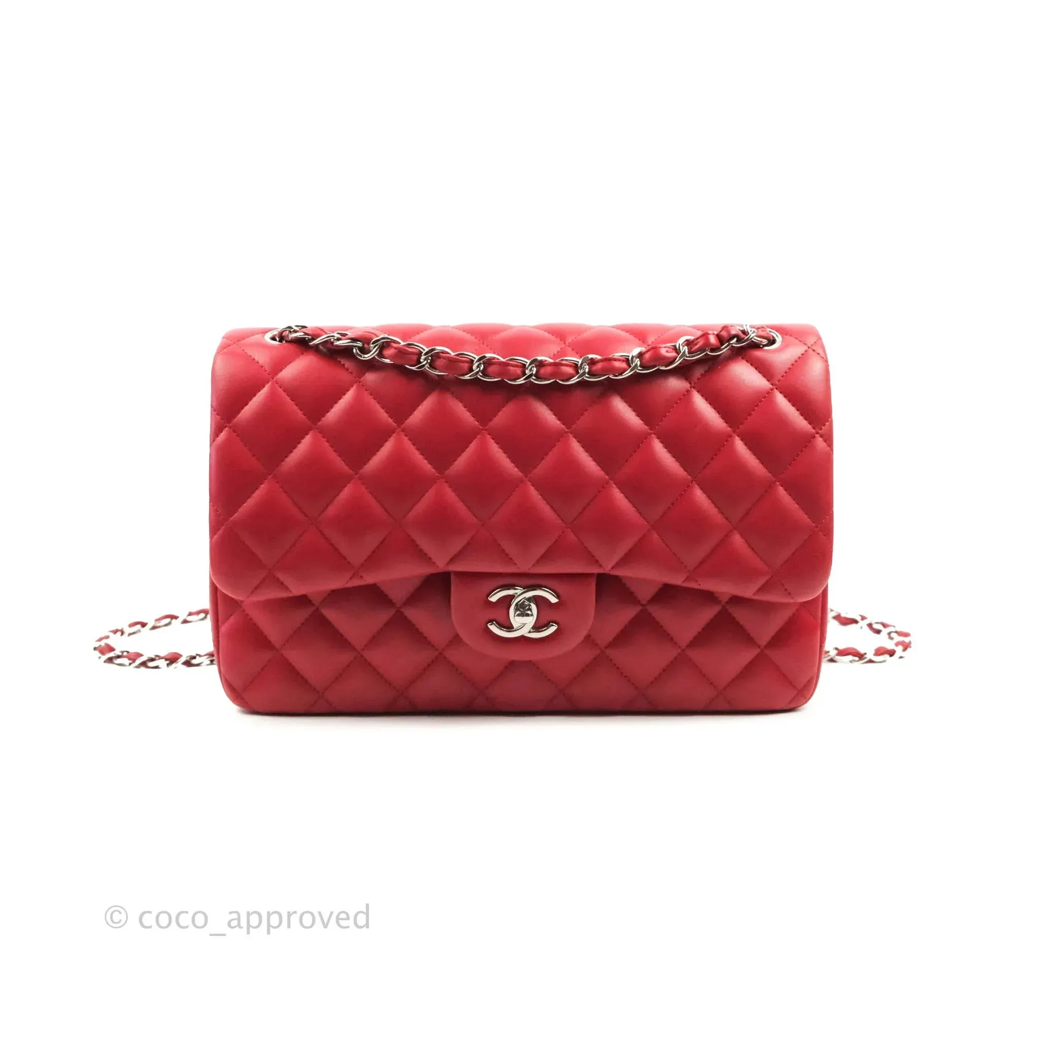 Chanel Jumbo Double Flap Red Lambskin Silver Hardware⁣⁣