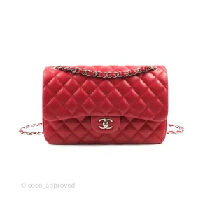 Chanel Jumbo Double Flap Red Lambskin Silver Hardware⁣⁣