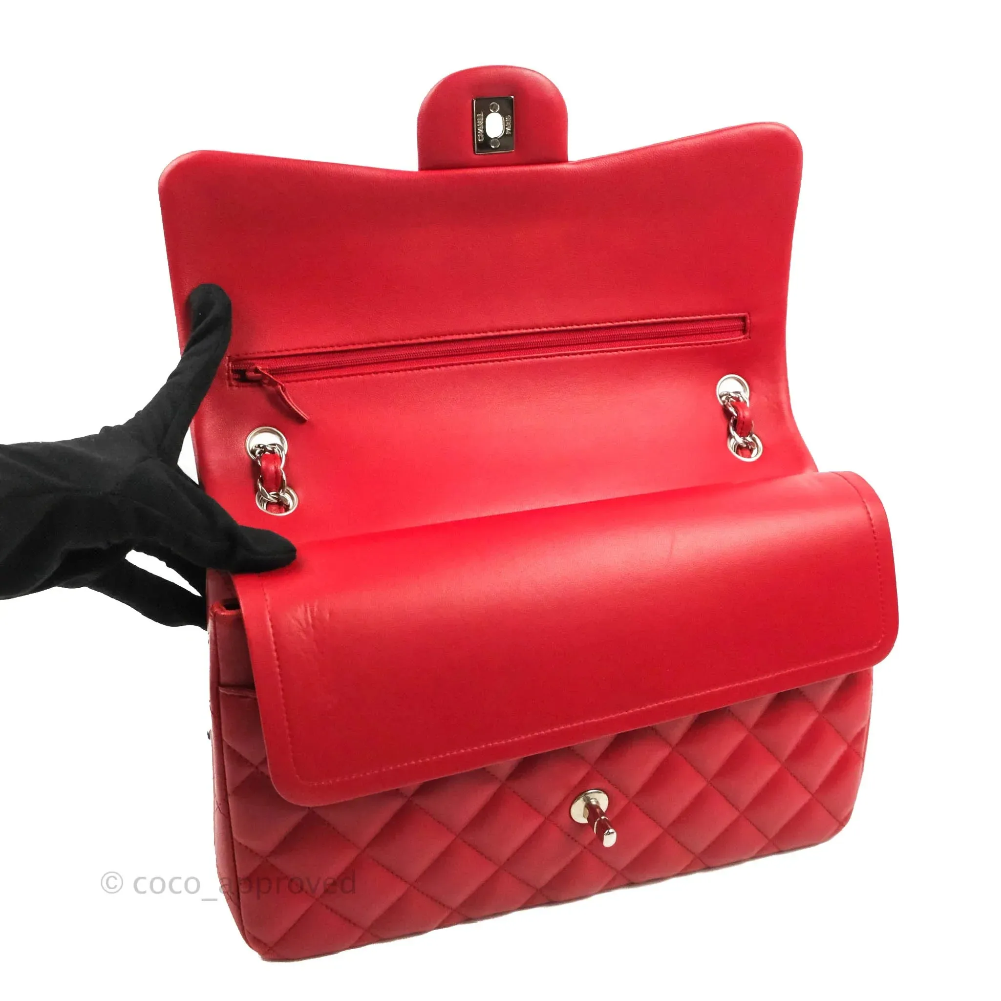 Chanel Jumbo Double Flap Red Lambskin Silver Hardware⁣⁣