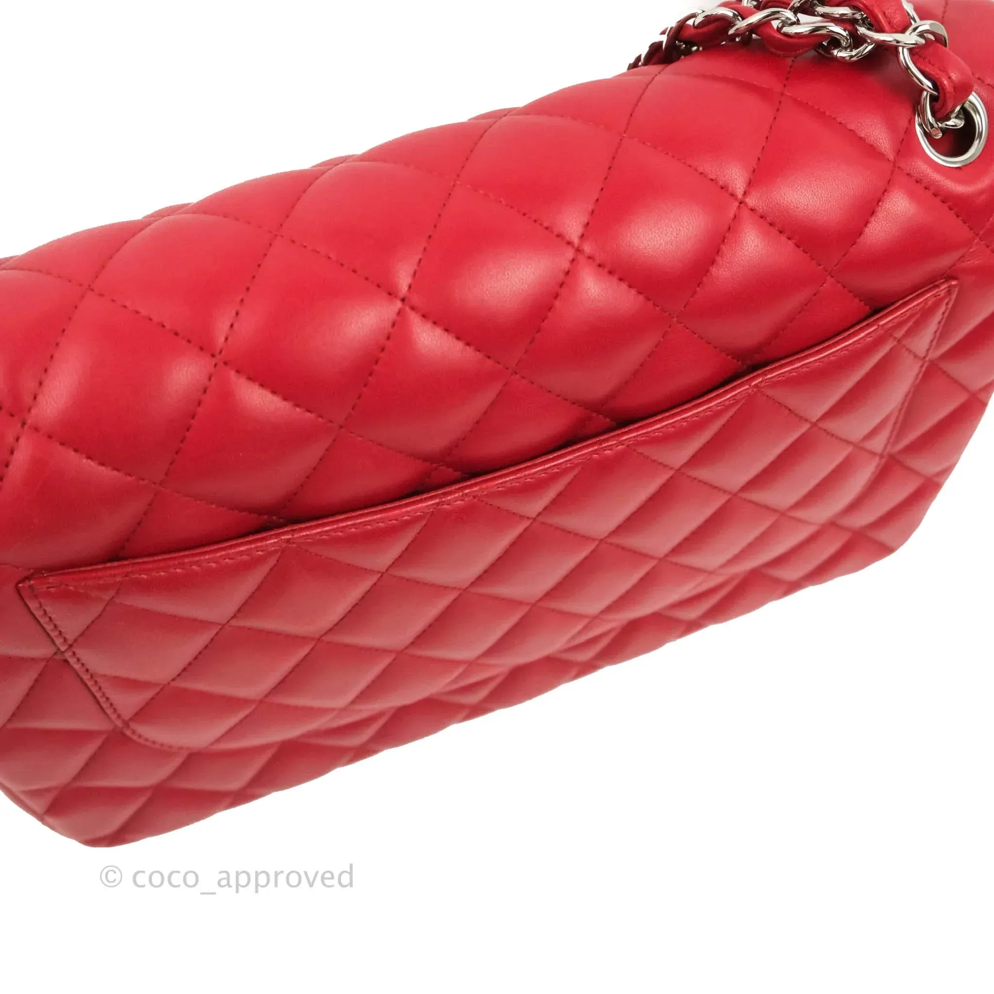 Chanel Jumbo Double Flap Red Lambskin Silver Hardware⁣⁣