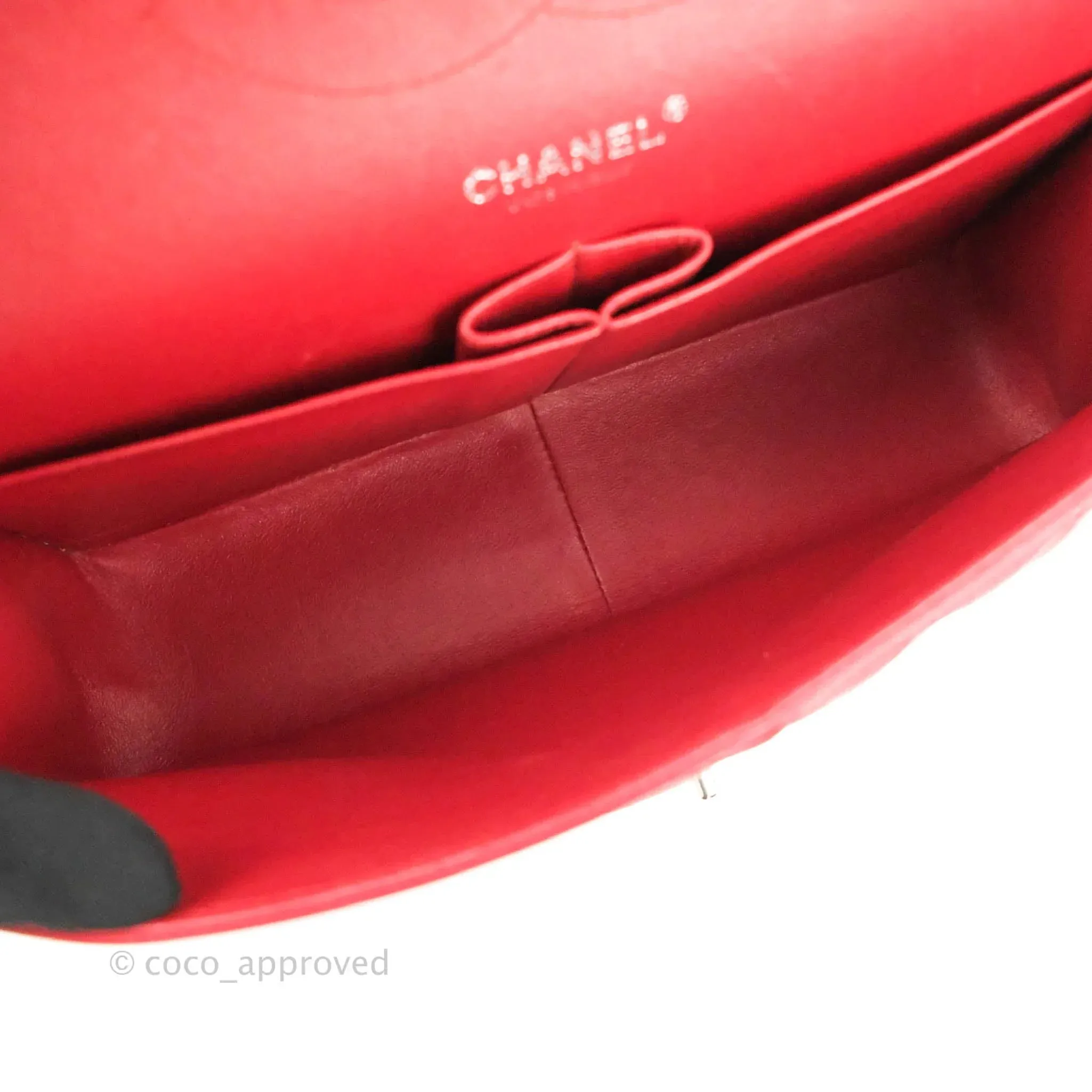 Chanel Jumbo Double Flap Red Lambskin Silver Hardware⁣⁣