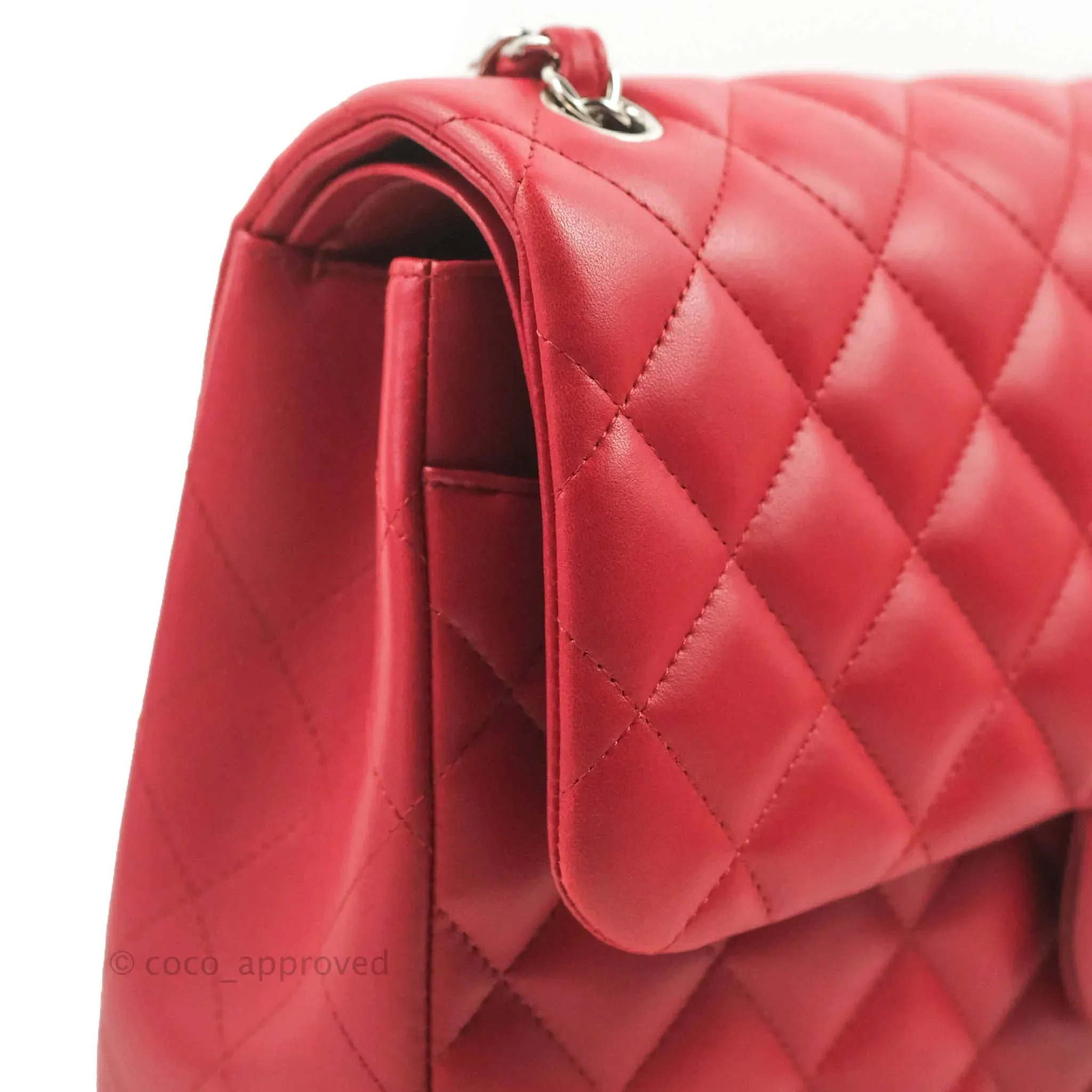 Chanel Jumbo Double Flap Red Lambskin Silver Hardware⁣⁣