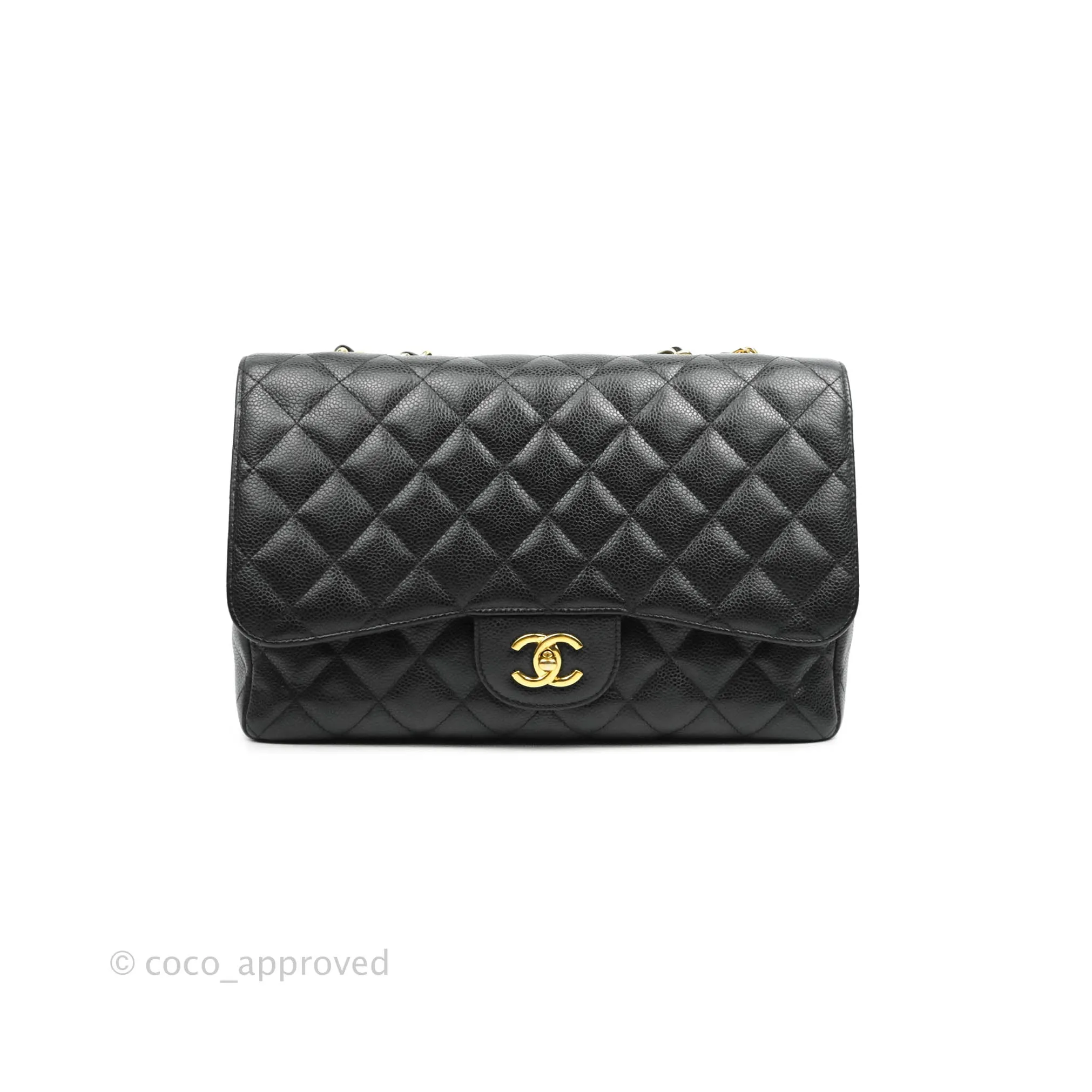 Chanel Jumbo Single Flap Black Caviar Gold Hardware