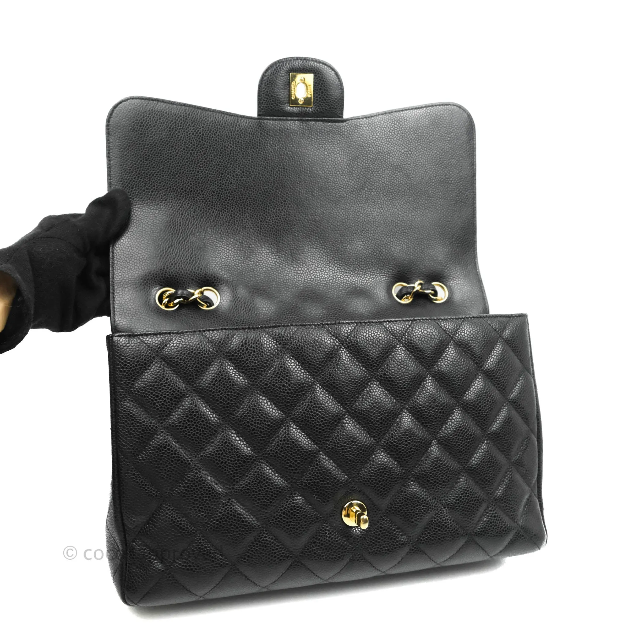 Chanel Jumbo Single Flap Black Caviar Gold Hardware