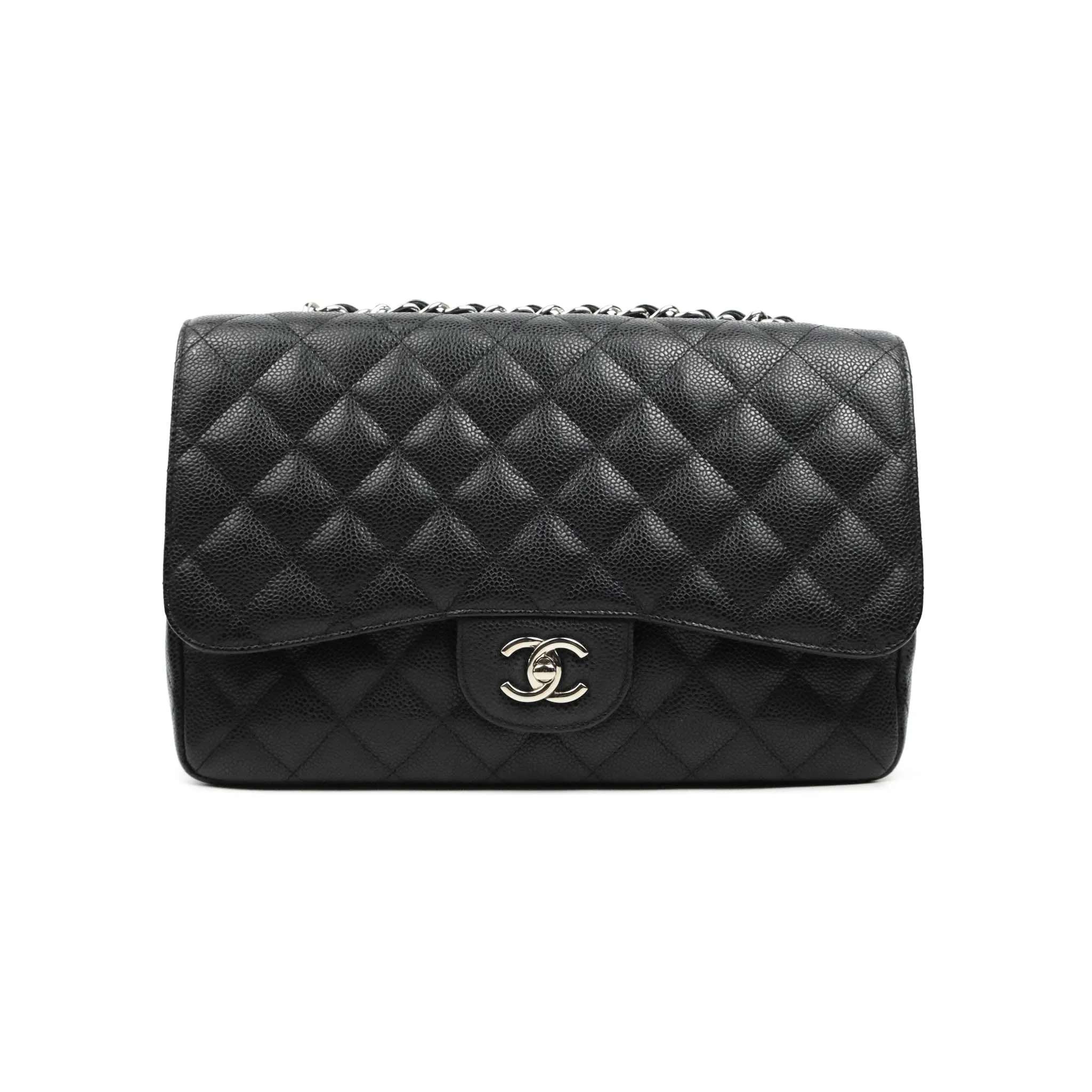 Chanel Jumbo Single Flap Black Caviar Silver Hardware