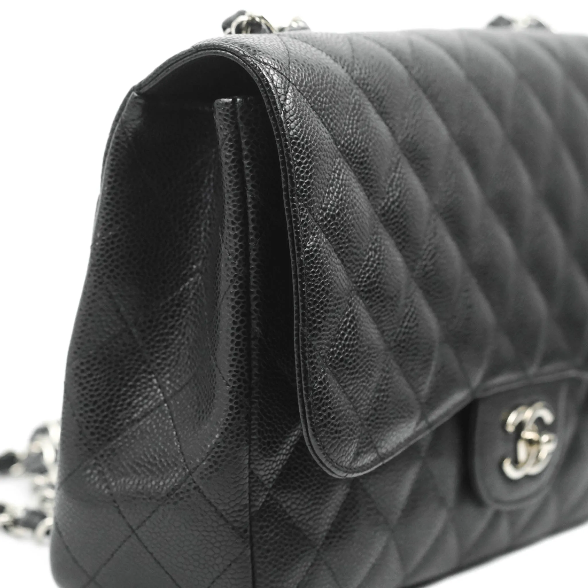 Chanel Jumbo Single Flap Black Caviar Silver Hardware