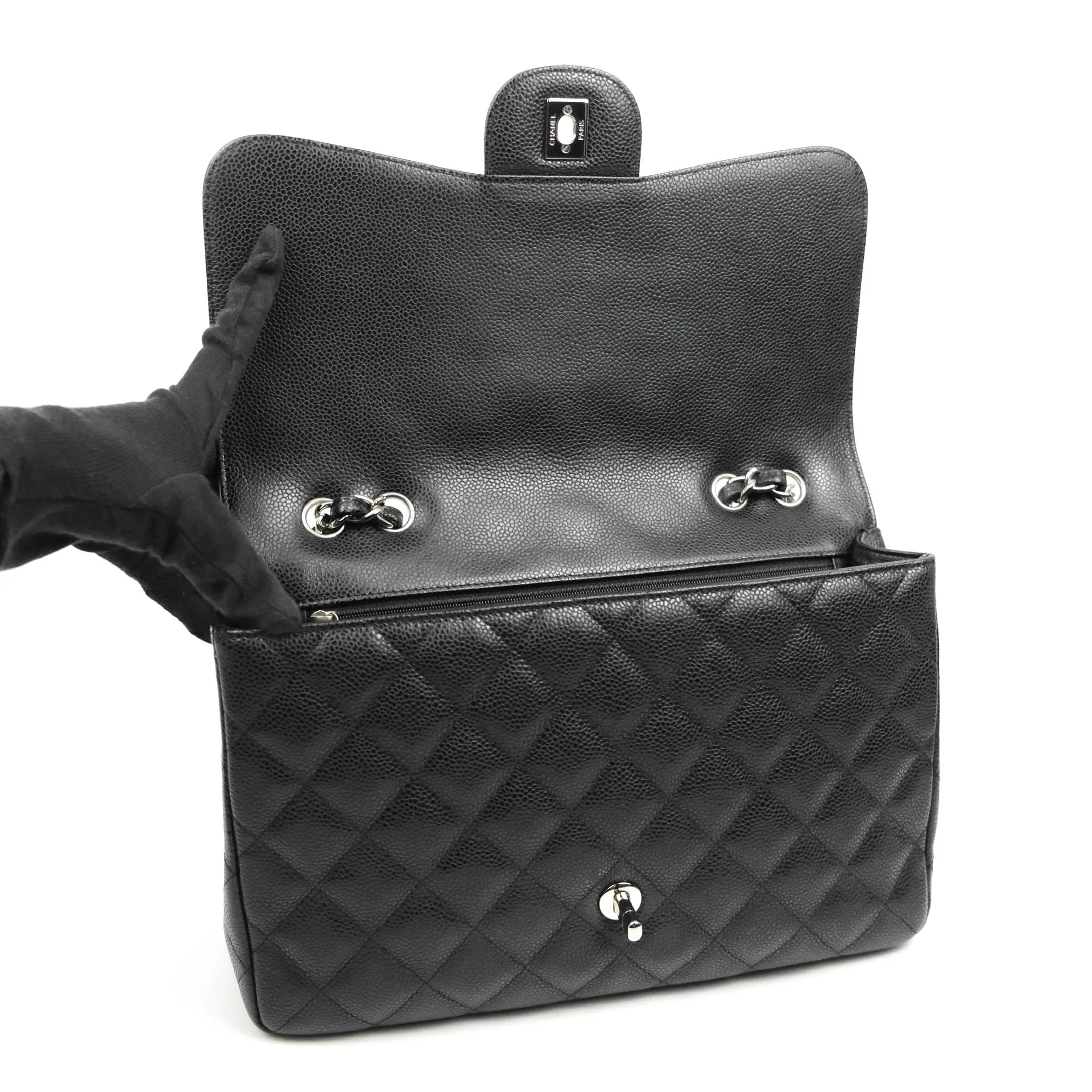 Chanel Jumbo Single Flap Black Caviar Silver Hardware
