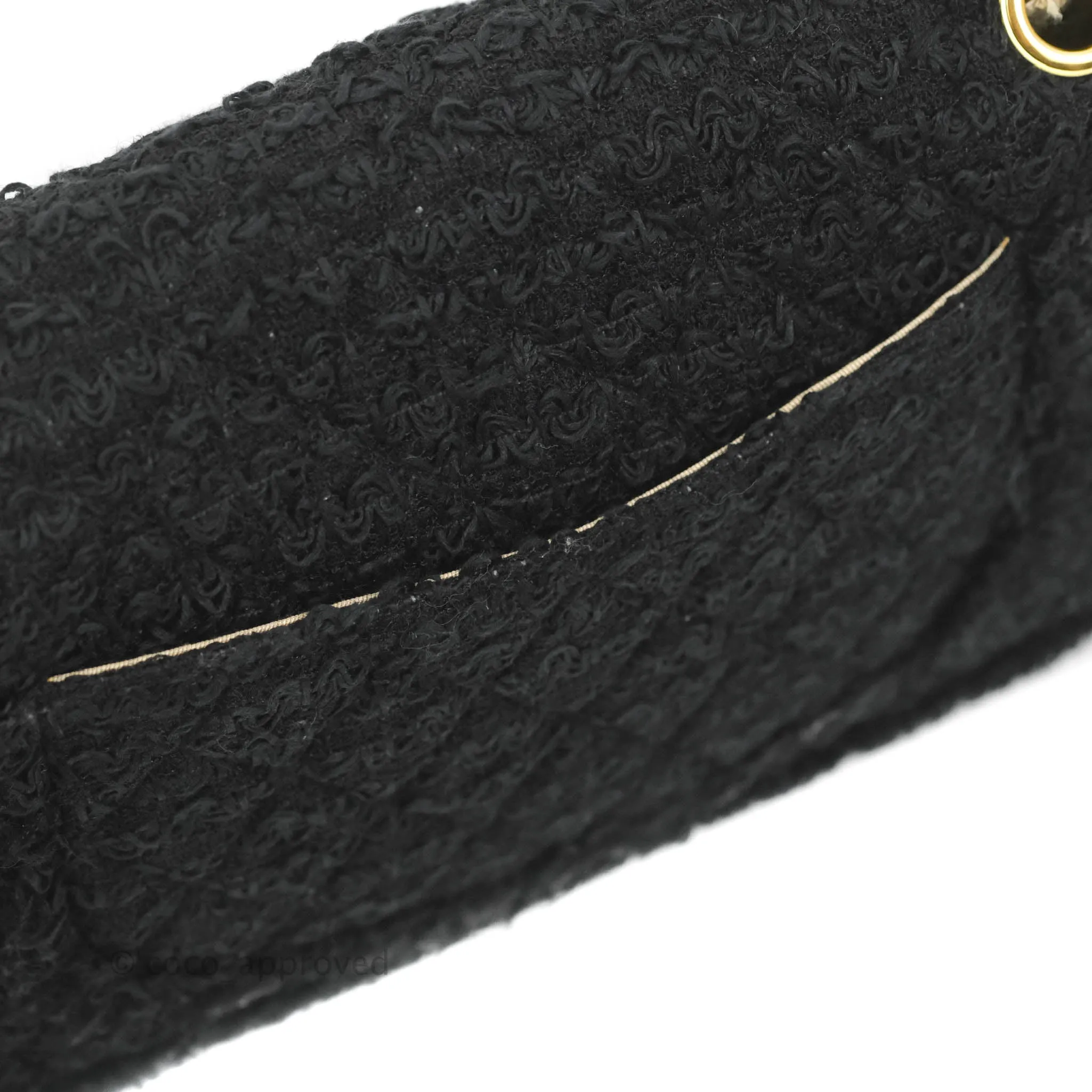Chanel Medium Classic Double Flap Bag Black Tweed Gold & Gun Metal Hardware