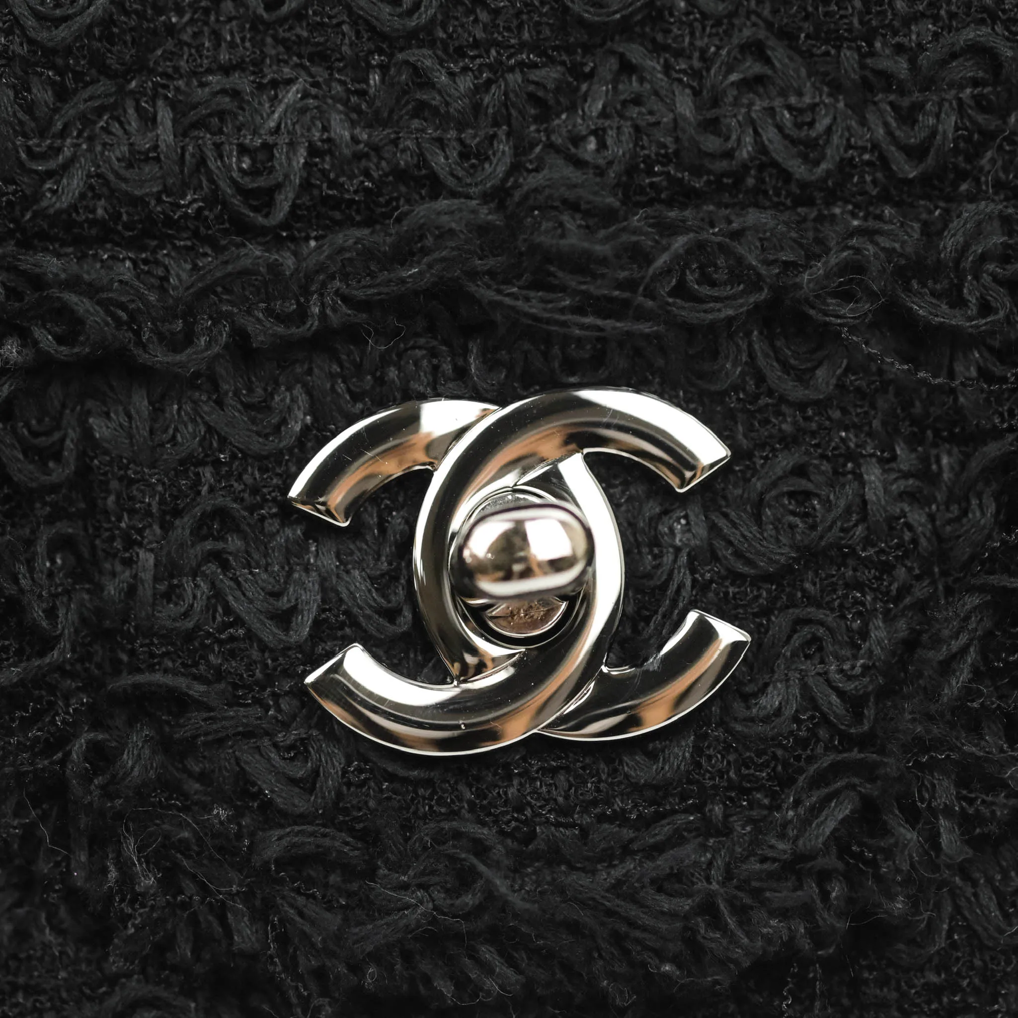 Chanel Medium Classic Double Flap Bag Black Tweed Gold & Gun Metal Hardware