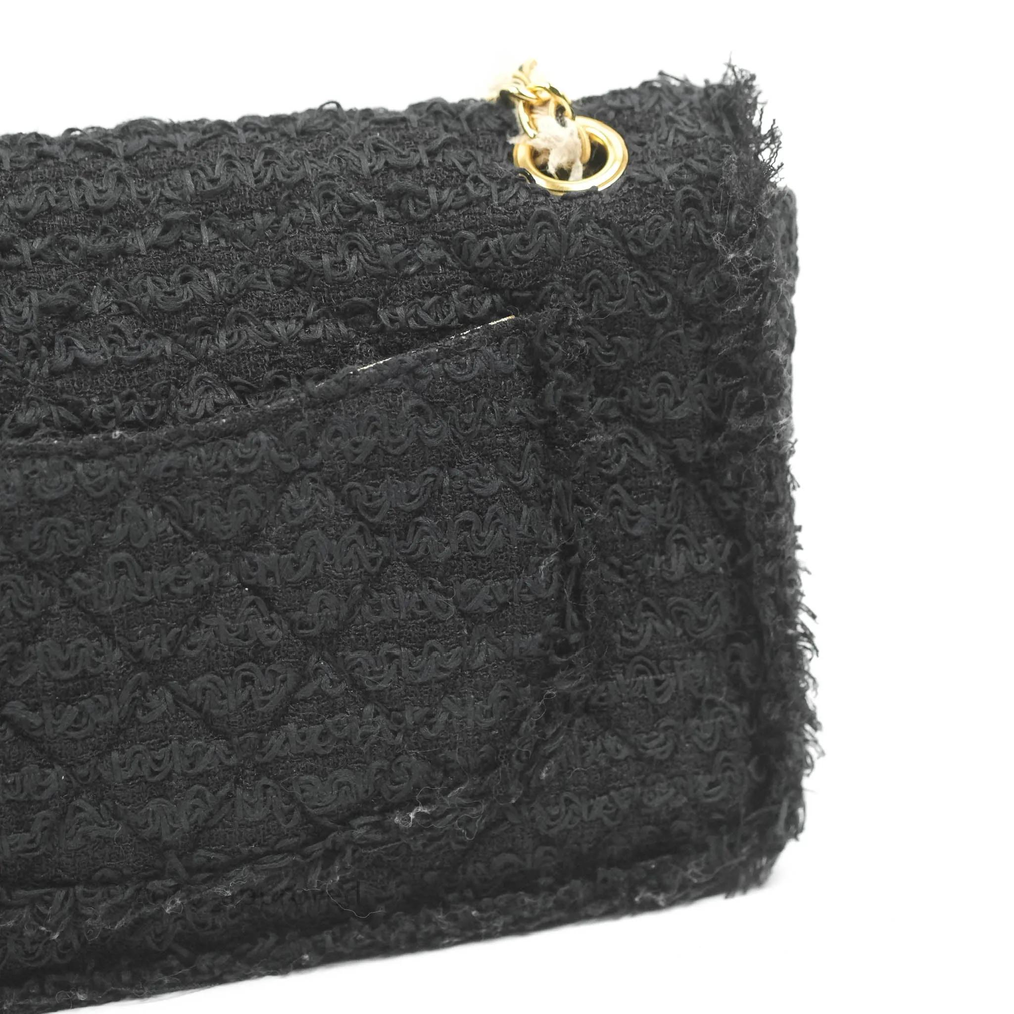 Chanel Medium Classic Double Flap Bag Black Tweed Gold & Gun Metal Hardware