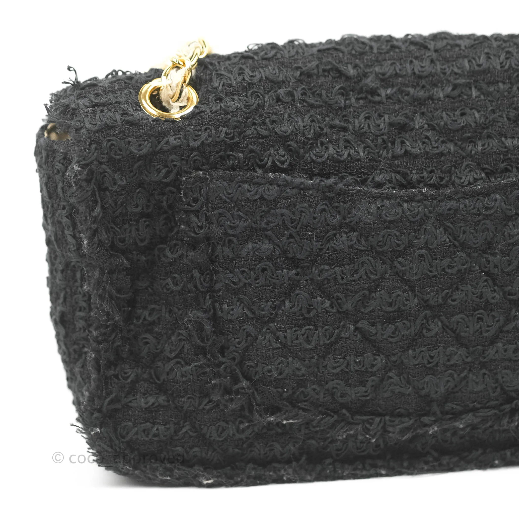 Chanel Medium Classic Double Flap Bag Black Tweed Gold & Gun Metal Hardware