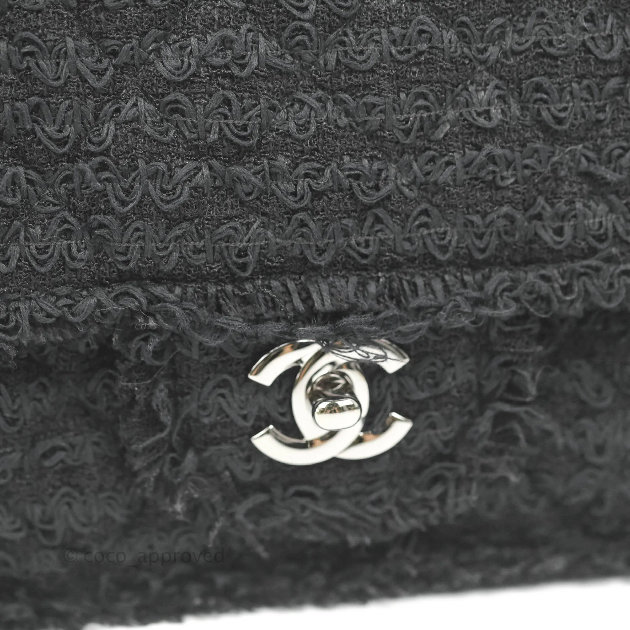 Chanel Medium Classic Double Flap Bag Black Tweed Gold & Gun Metal Hardware