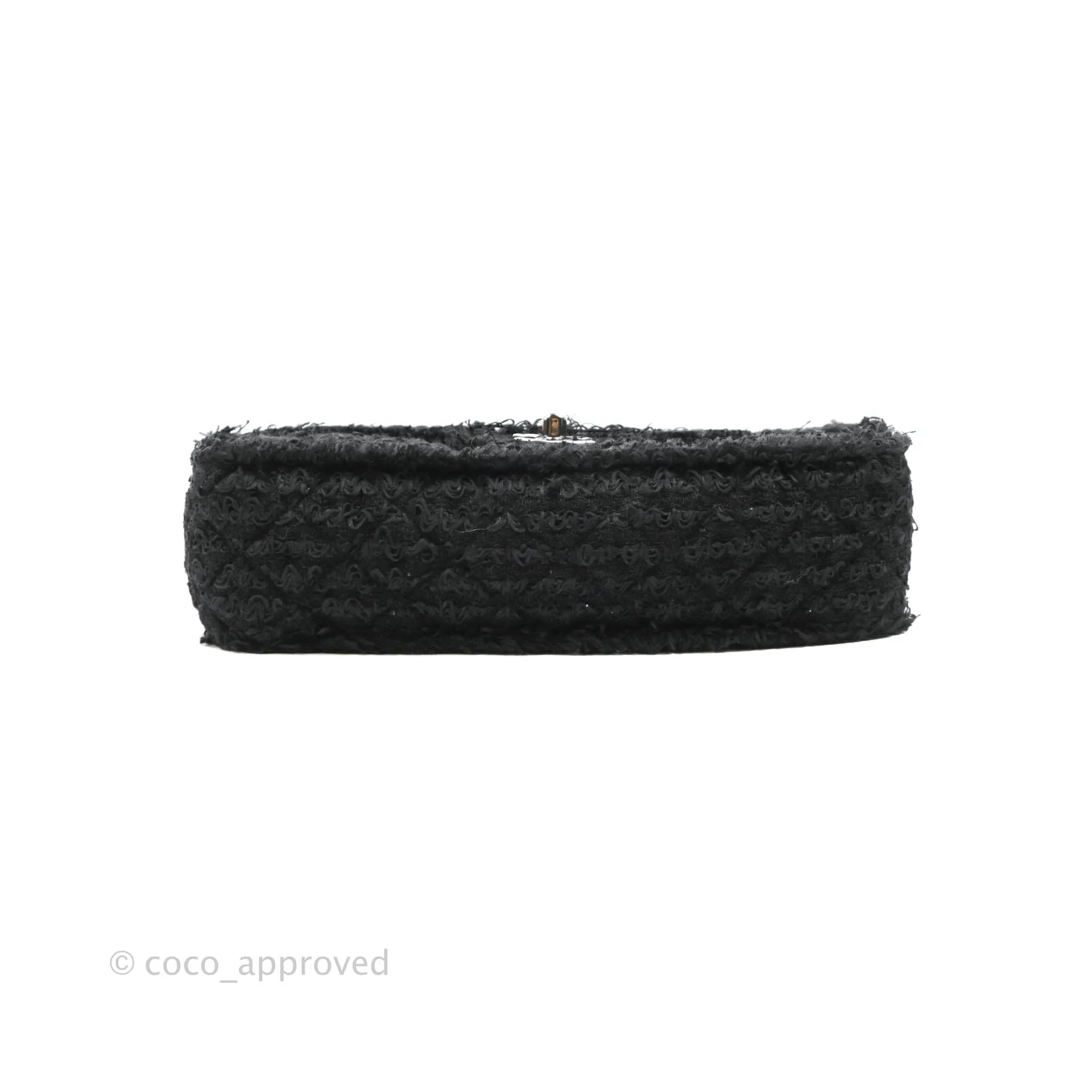 Chanel Medium Classic Double Flap Bag Black Tweed Gold & Gun Metal Hardware