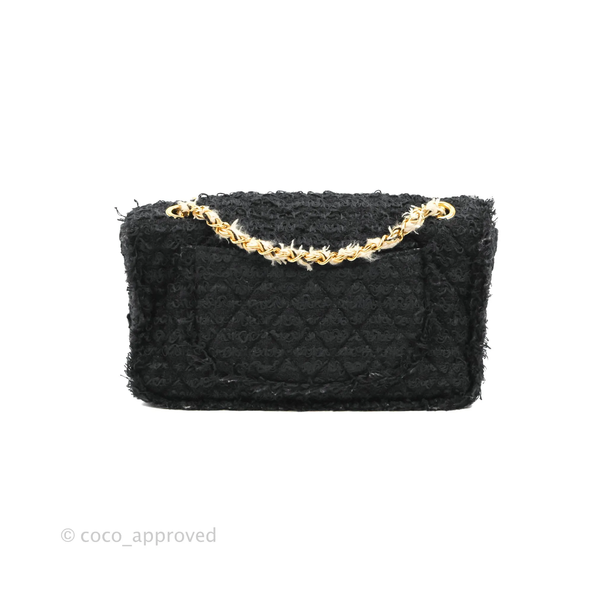 Chanel Medium Classic Double Flap Bag Black Tweed Gold & Gun Metal Hardware