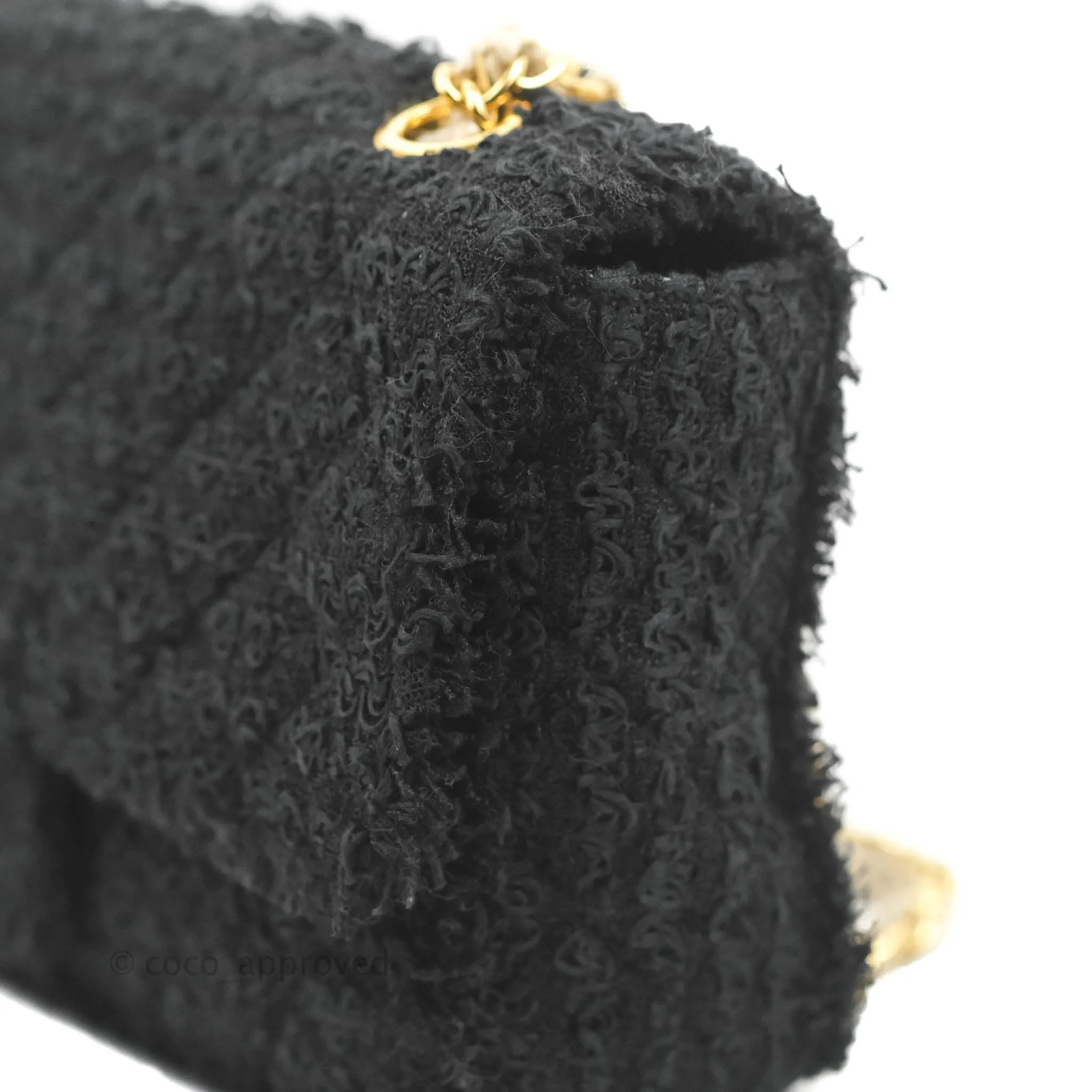 Chanel Medium Classic Double Flap Bag Black Tweed Gold & Gun Metal Hardware