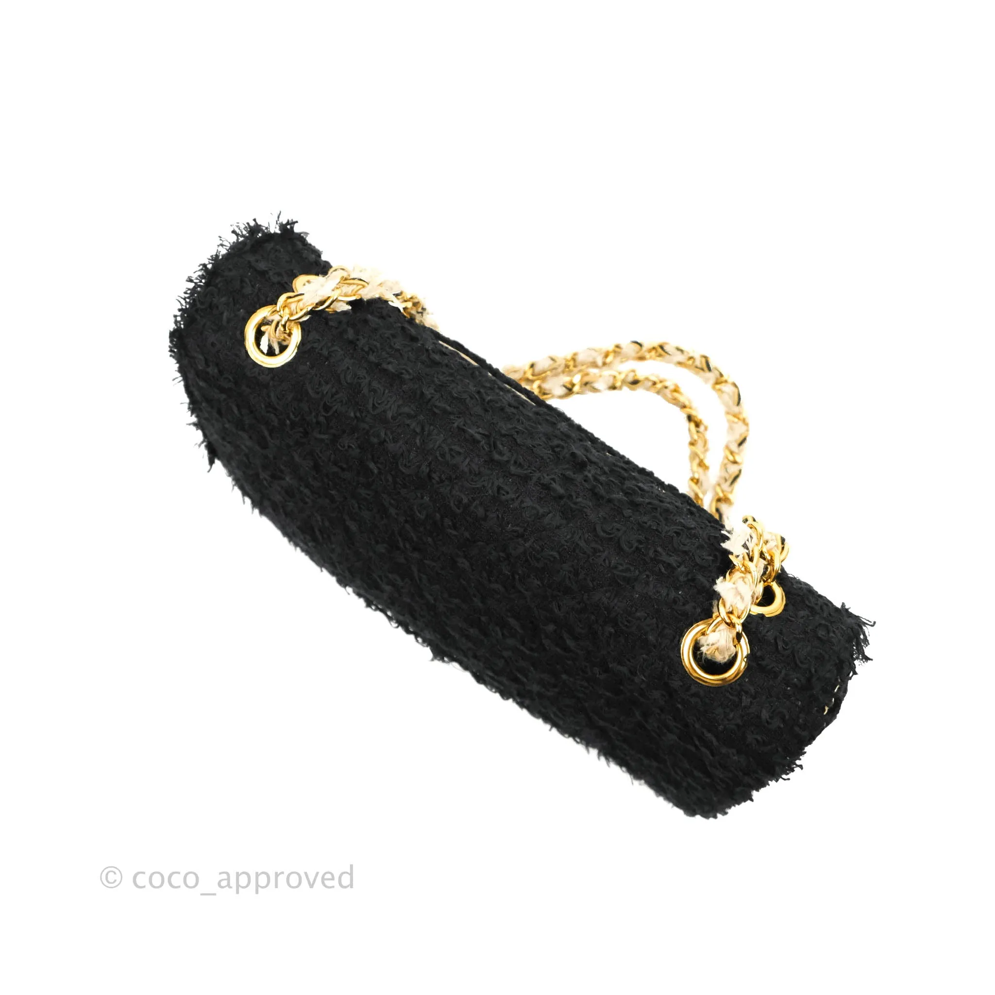 Chanel Medium Classic Double Flap Bag Black Tweed Gold & Gun Metal Hardware