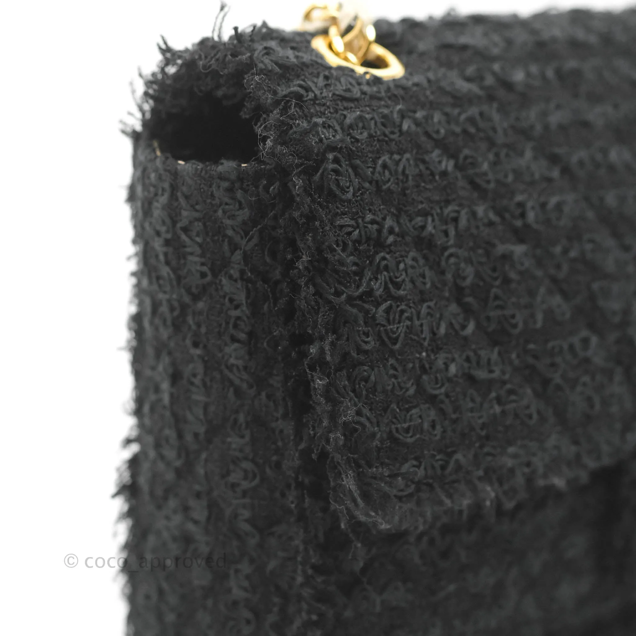 Chanel Medium Classic Double Flap Bag Black Tweed Gold & Gun Metal Hardware