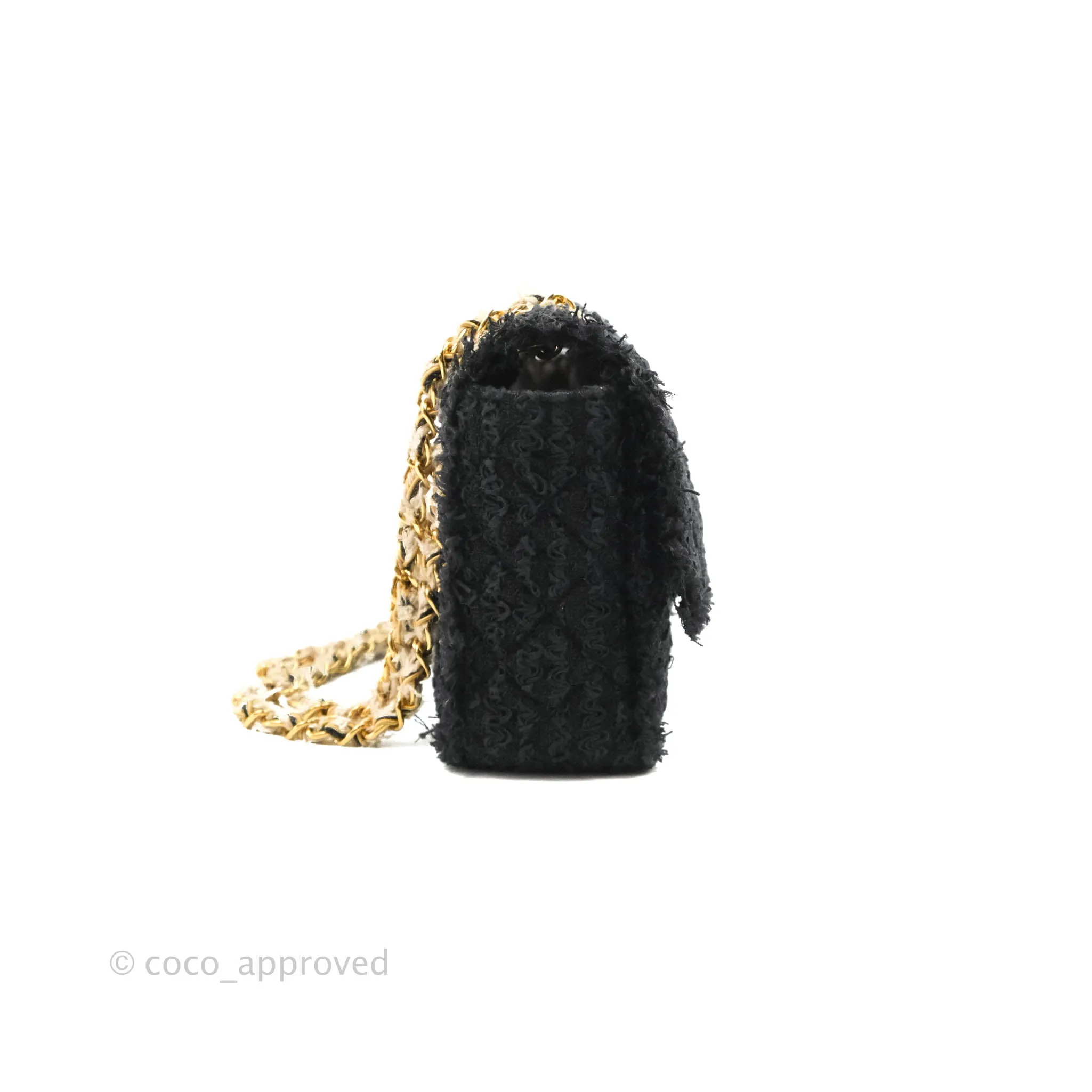 Chanel Medium Classic Double Flap Bag Black Tweed Gold & Gun Metal Hardware