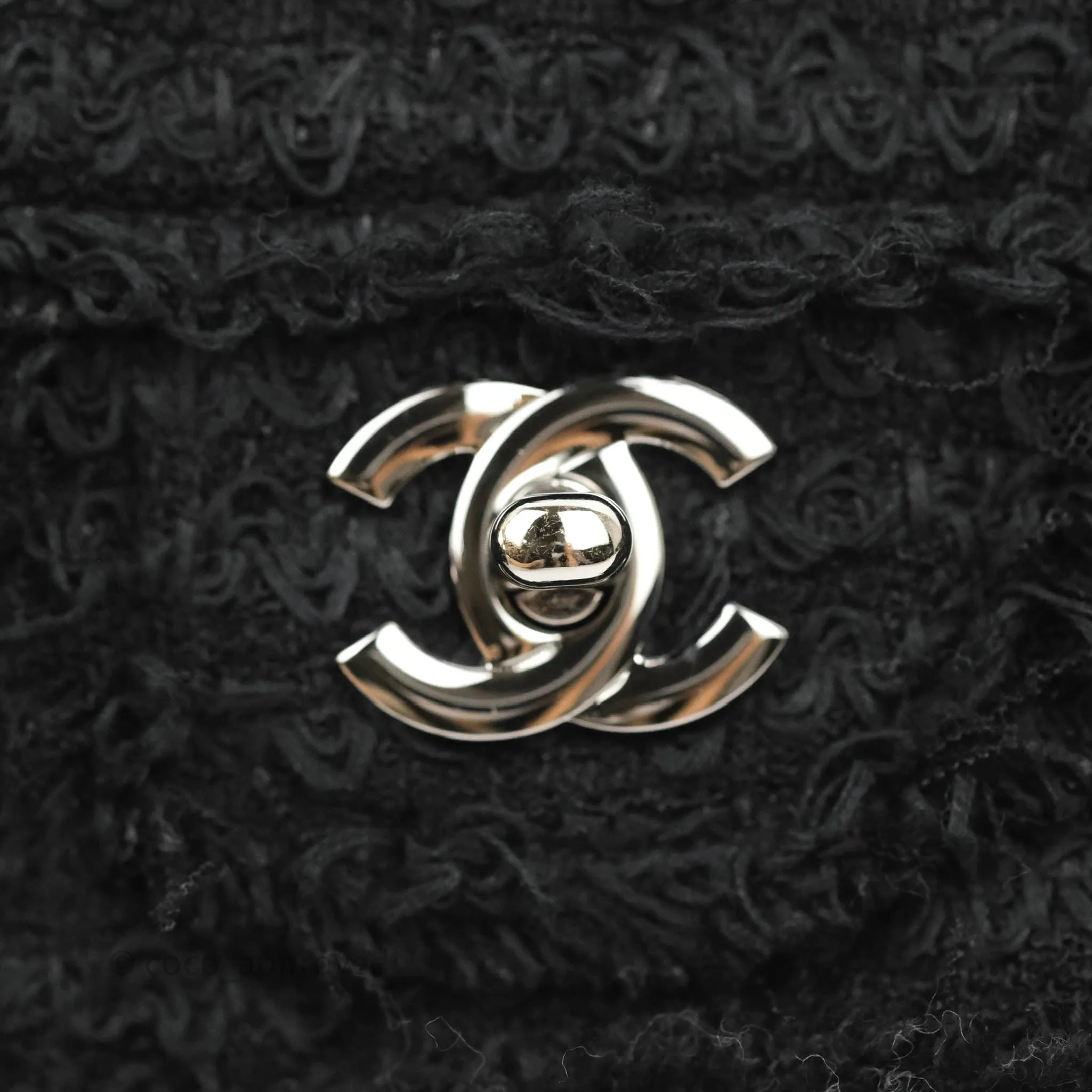 Chanel Medium Classic Double Flap Bag Black Tweed Gold & Gun Metal Hardware