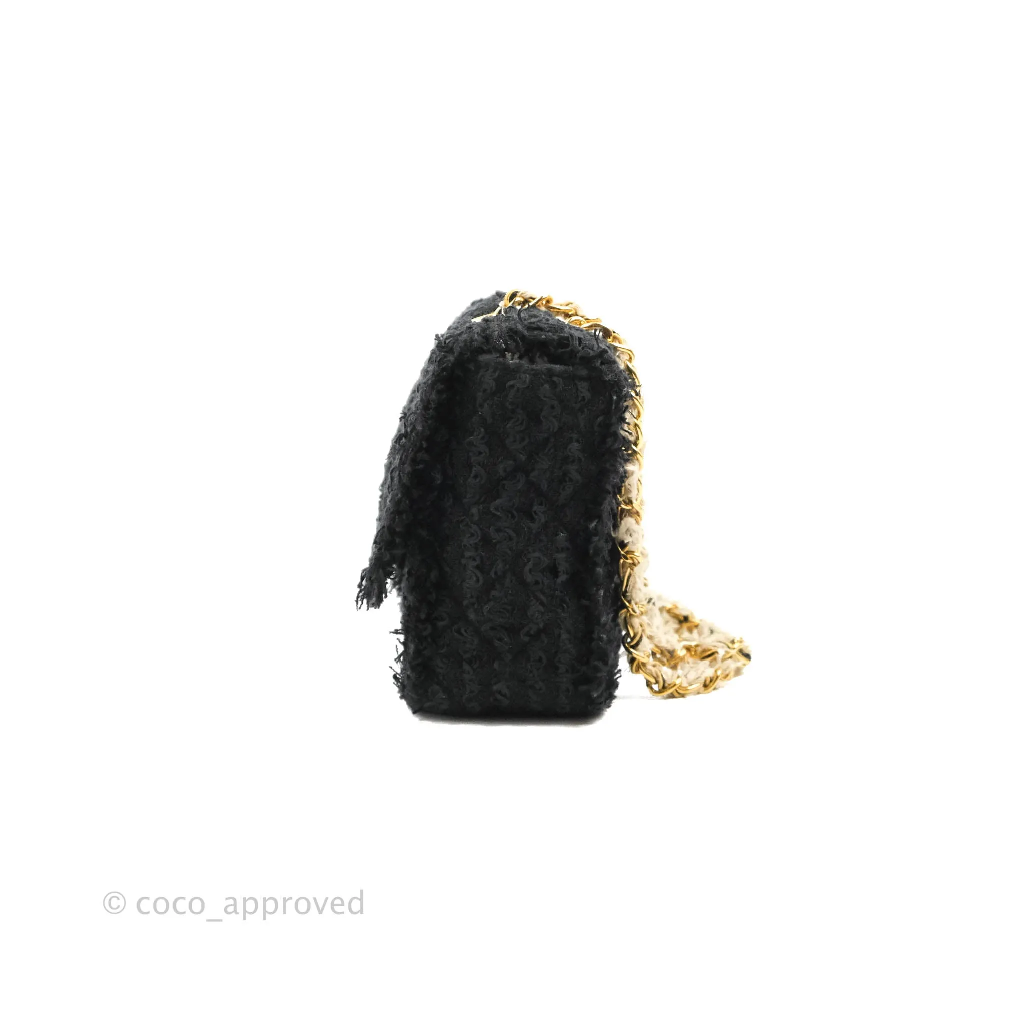 Chanel Medium Classic Double Flap Bag Black Tweed Gold & Gun Metal Hardware
