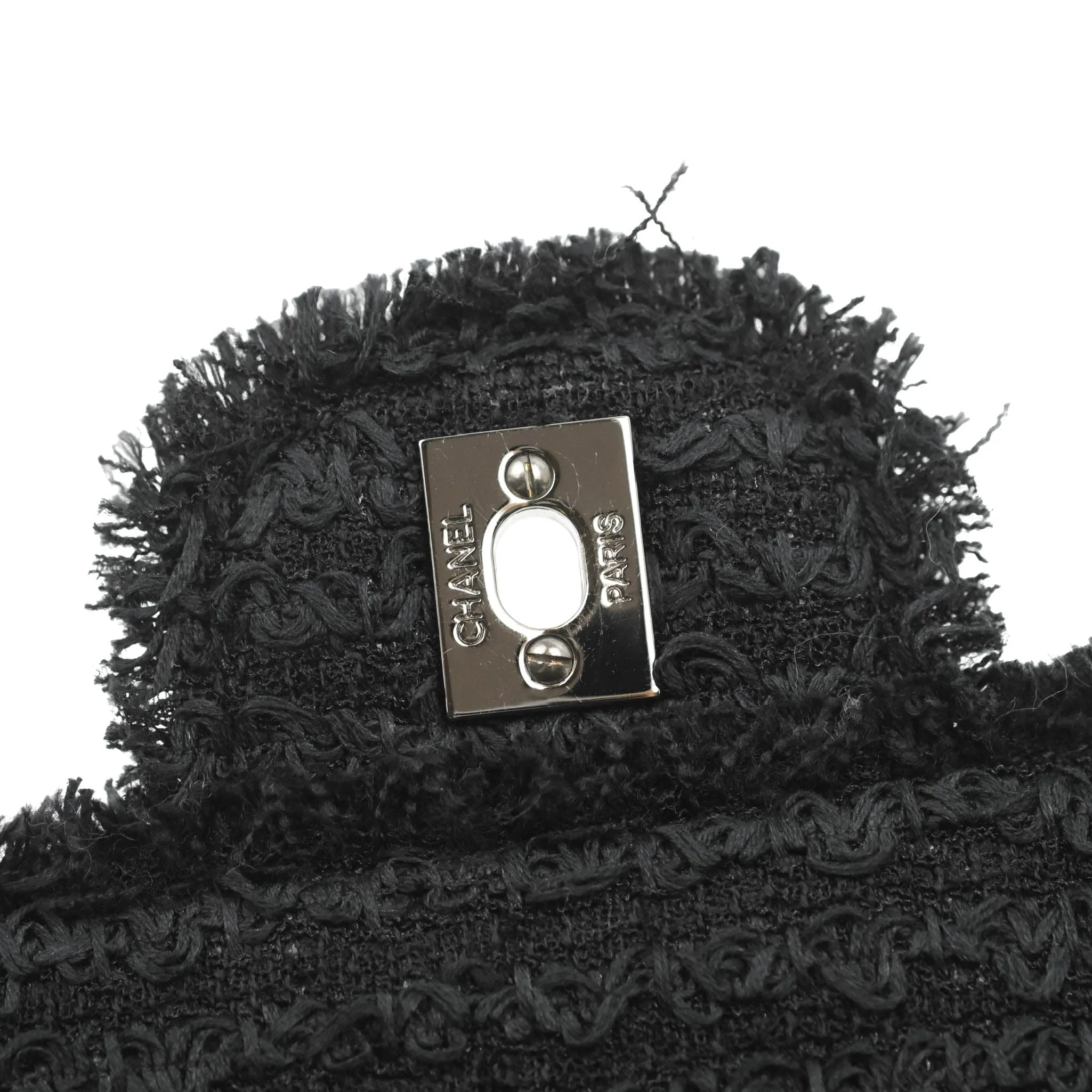 Chanel Medium Classic Double Flap Bag Black Tweed Gold & Gun Metal Hardware